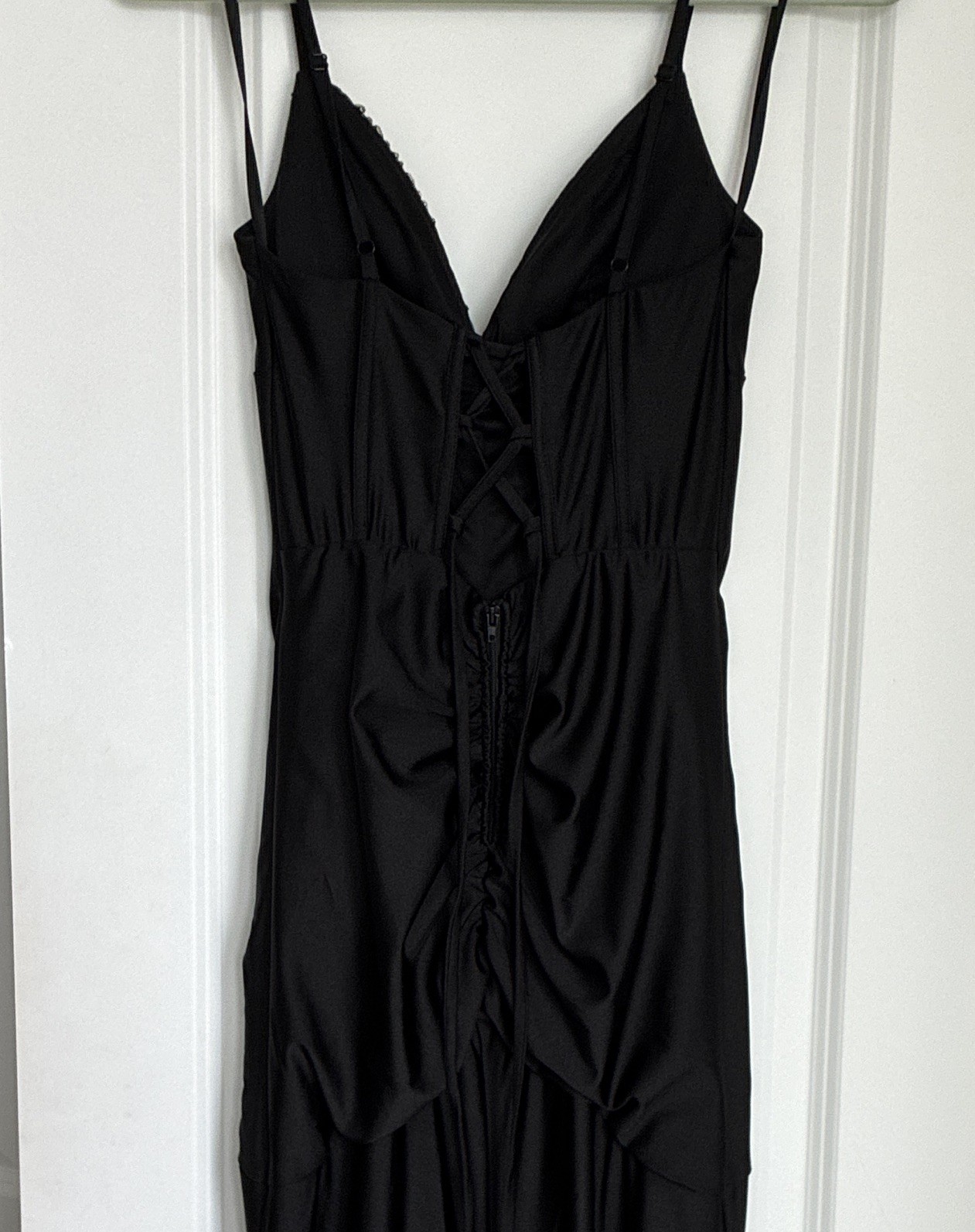 alex & sophia Black Maxi Dress 9/10 V-Neck Spaghetti Strap Beaded Lace-Up