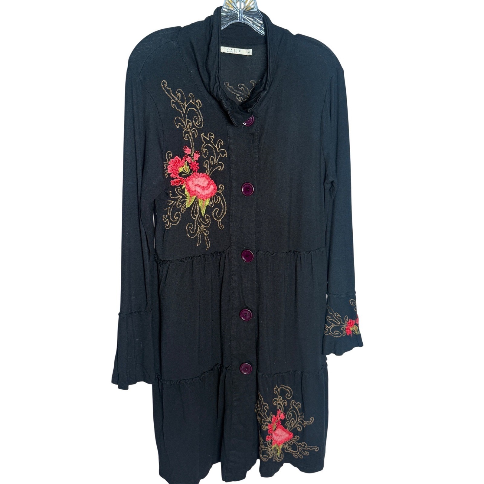 Athleta Caite Embroidered Tunic Dress Women Small Black Viscose Boho Artsy