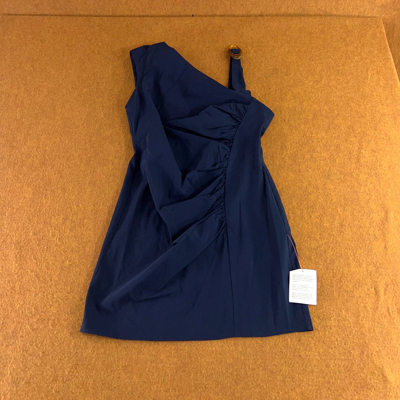 ASOS Design Womens US Size 10 Navy Blue Asymmetric Neck Ruched Mini Dress NWT