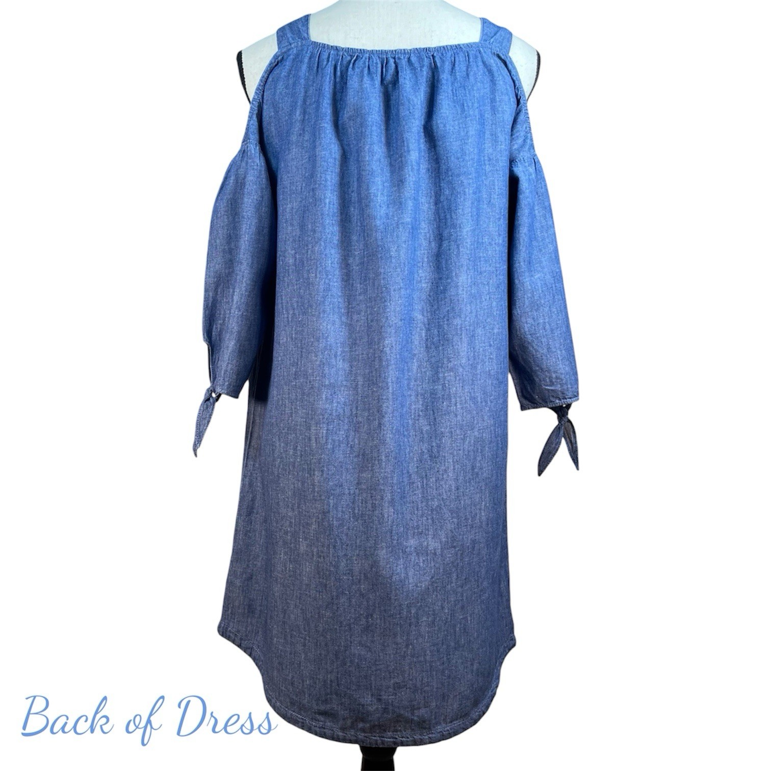 Madewell Blue Linen Blend Chambray Midi Shift Dress Cold Shoulder Relaxed Fit, M