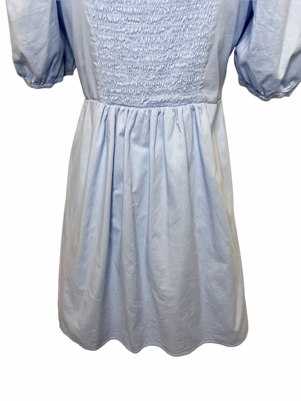 COPPER KEY Light Blue Cotton Poplin Square Neck Puff Sleeve Mini Dress, Large