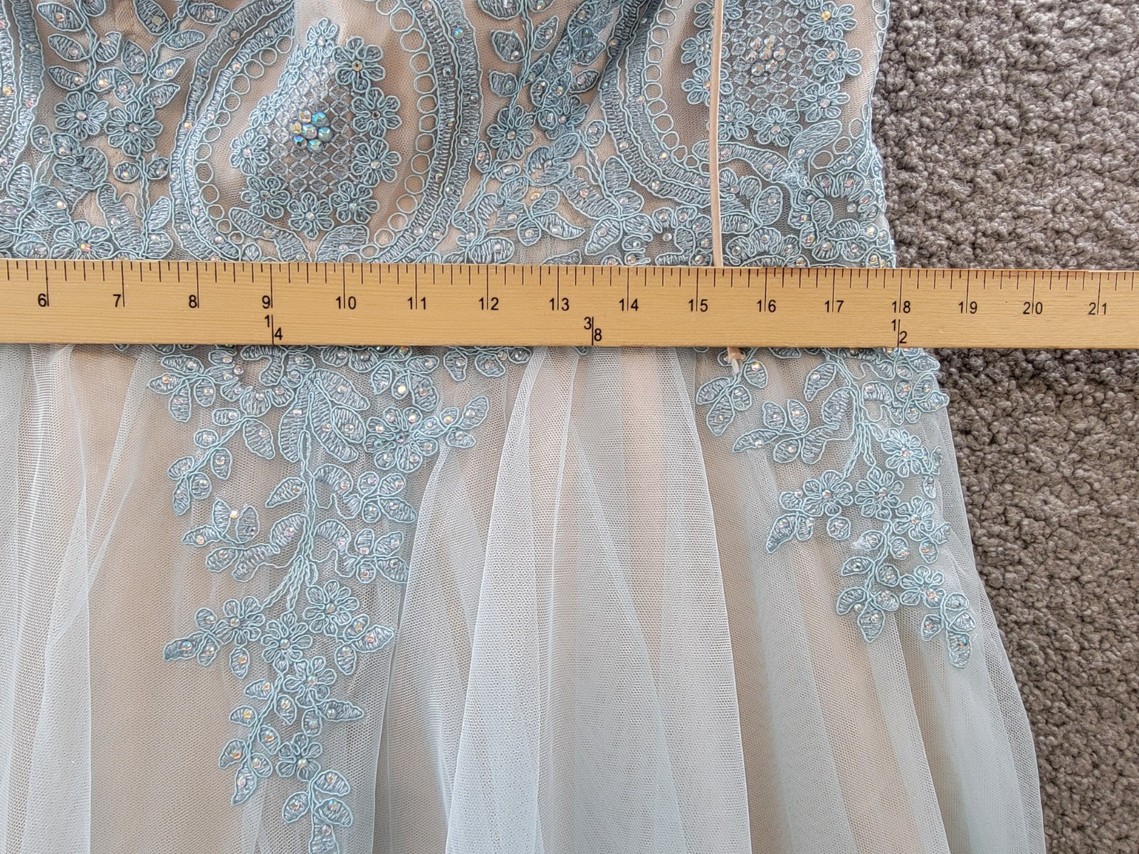 Say Yes Trendy Plus Size Strapless Embellished Gown 14W Pale Sky/Soft Peach