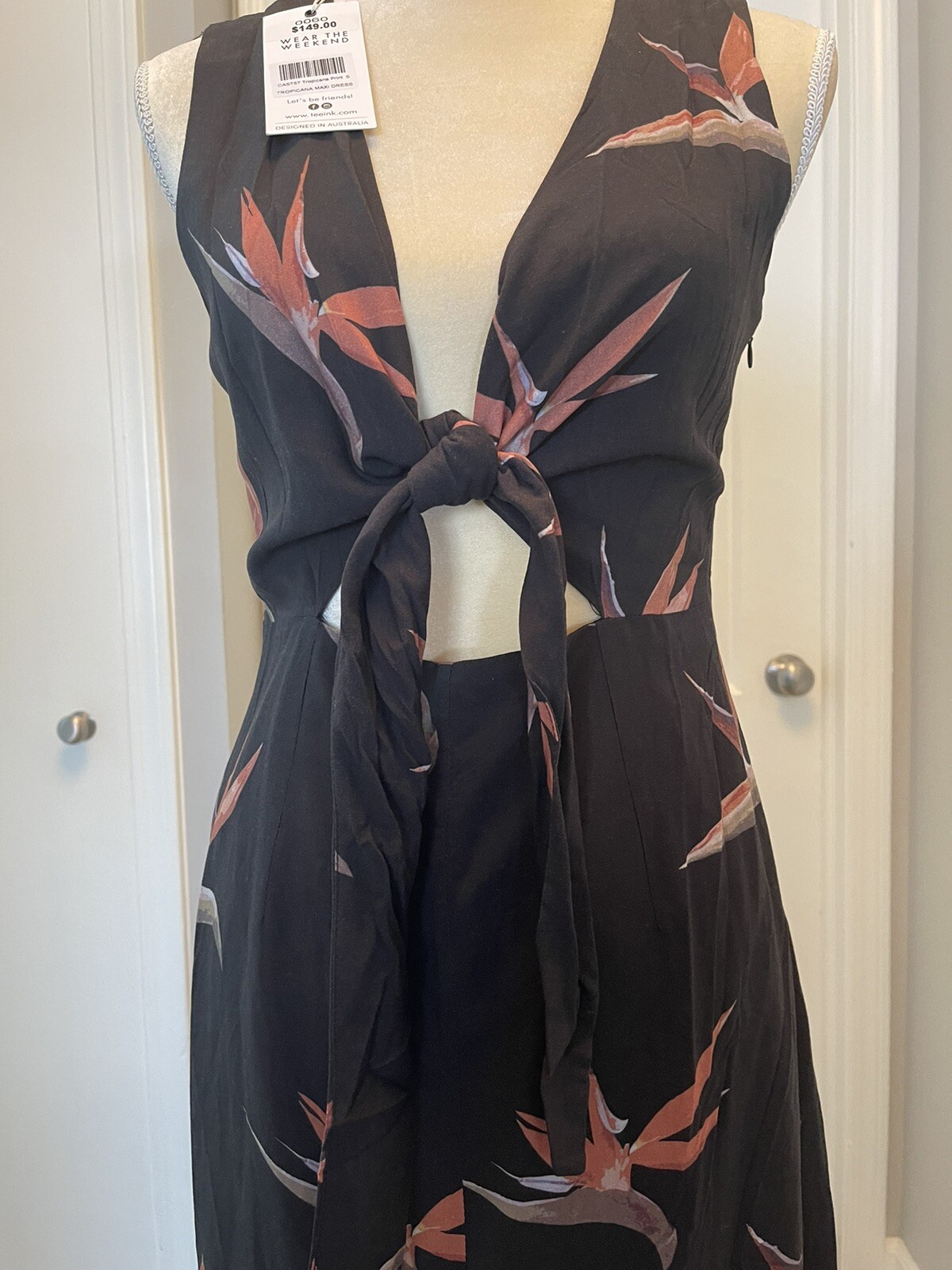 NEW TEE INK Maxi Dress Long Size Small / 4 Vacation Honeymoon Black Tropicana