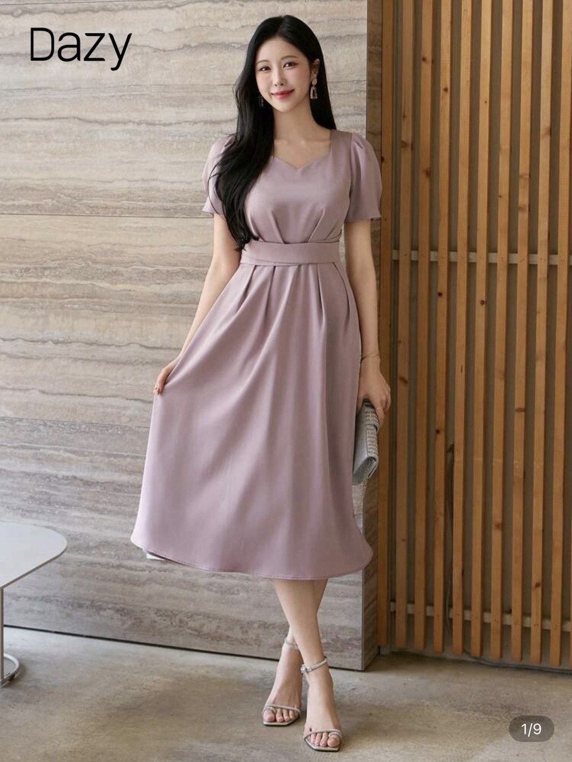 Dazy Women’s Solid Color Square Neck Puff Sleeve Pleated Midi Dress Size Small