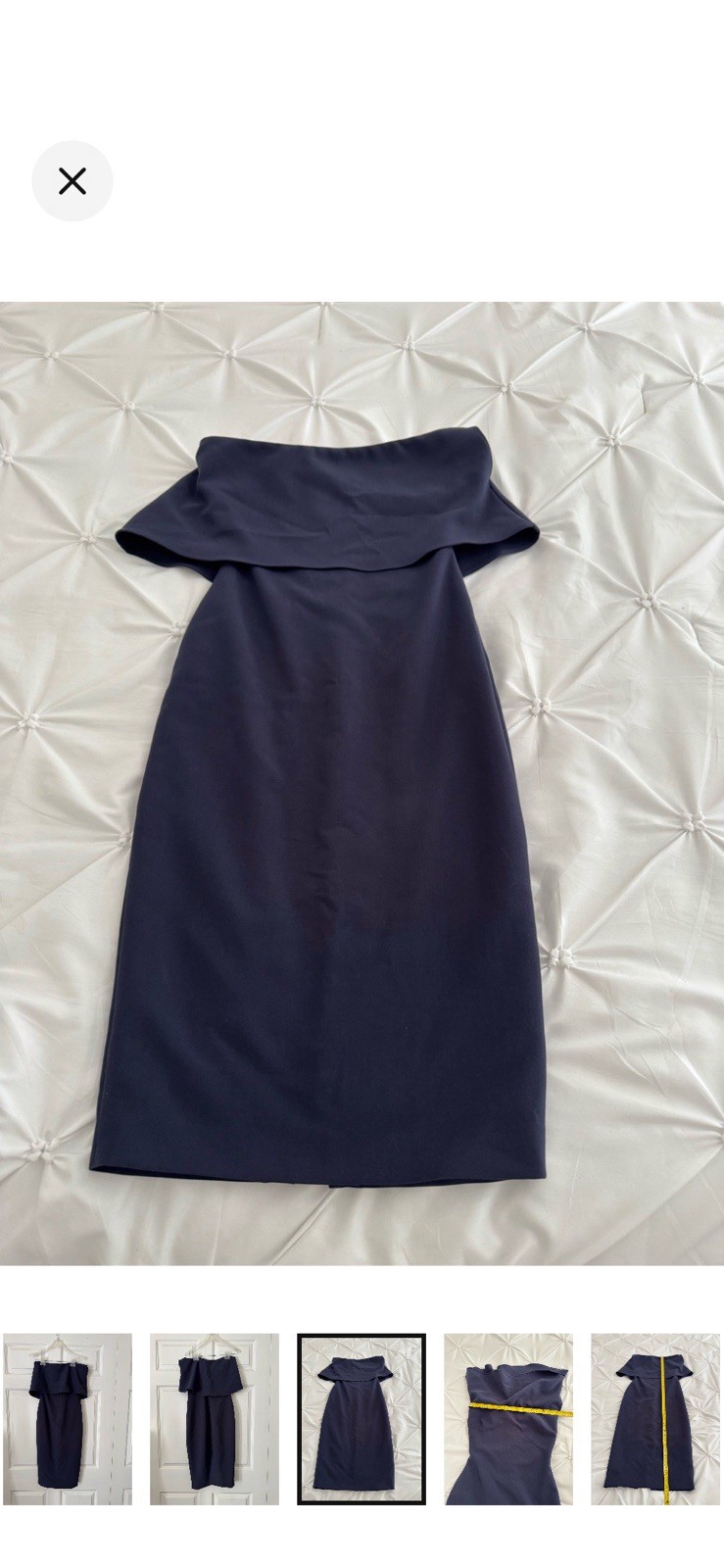 LIKELY Navy Strapless Ruffle Sheath Midi Dress 2 Lined Stretch Zip