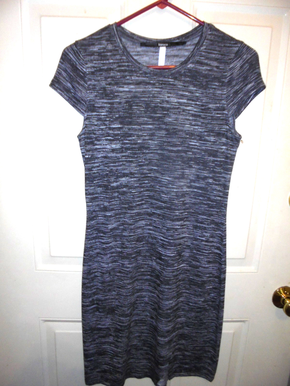 KENSIE BLACK/GRAY/WHITE PULLOVER DRESS CAP SLEEVES SZ SMALL NWOT