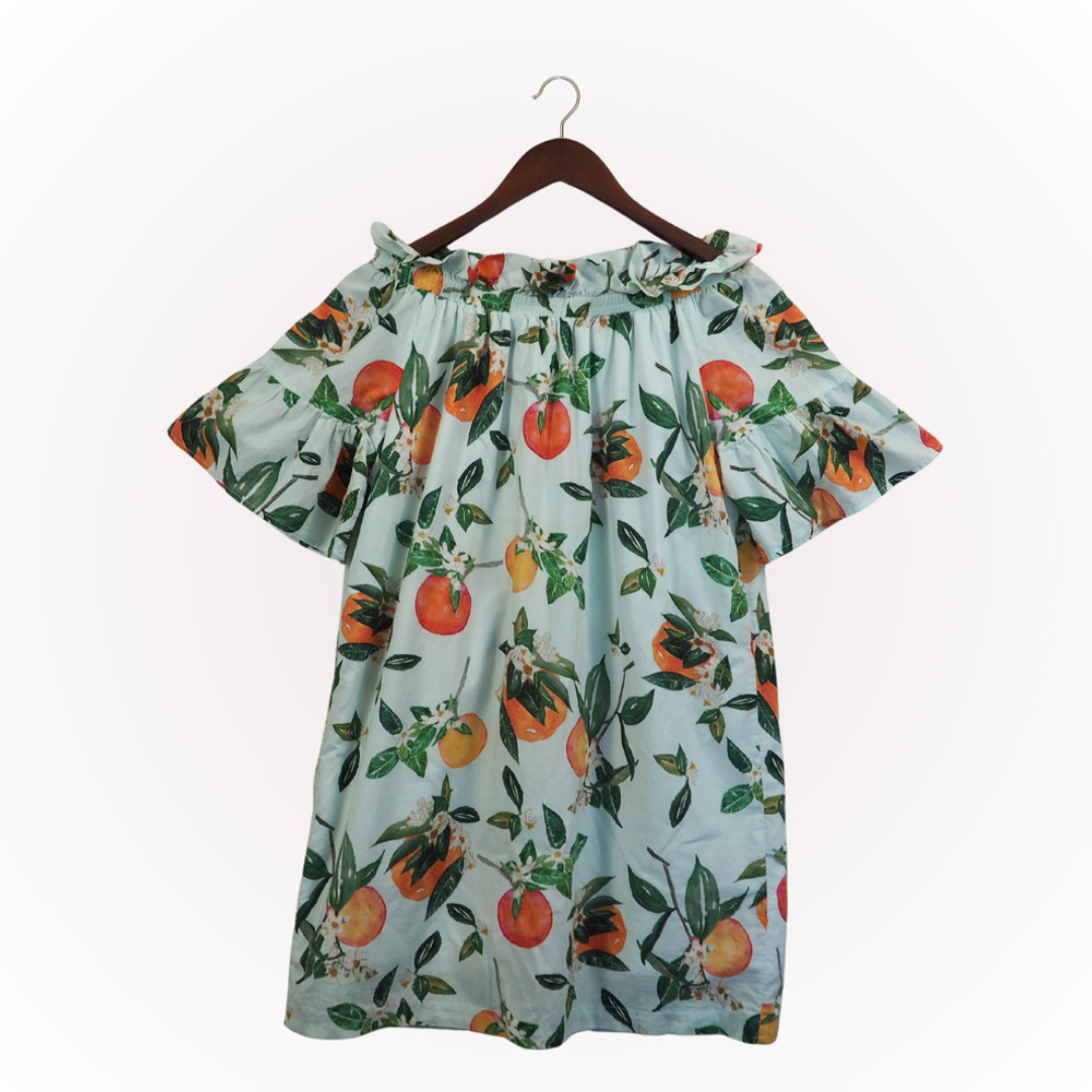 Brooke Wright Dress Womens XS / Small Off Shoulder Floral Spring Summer Citrus