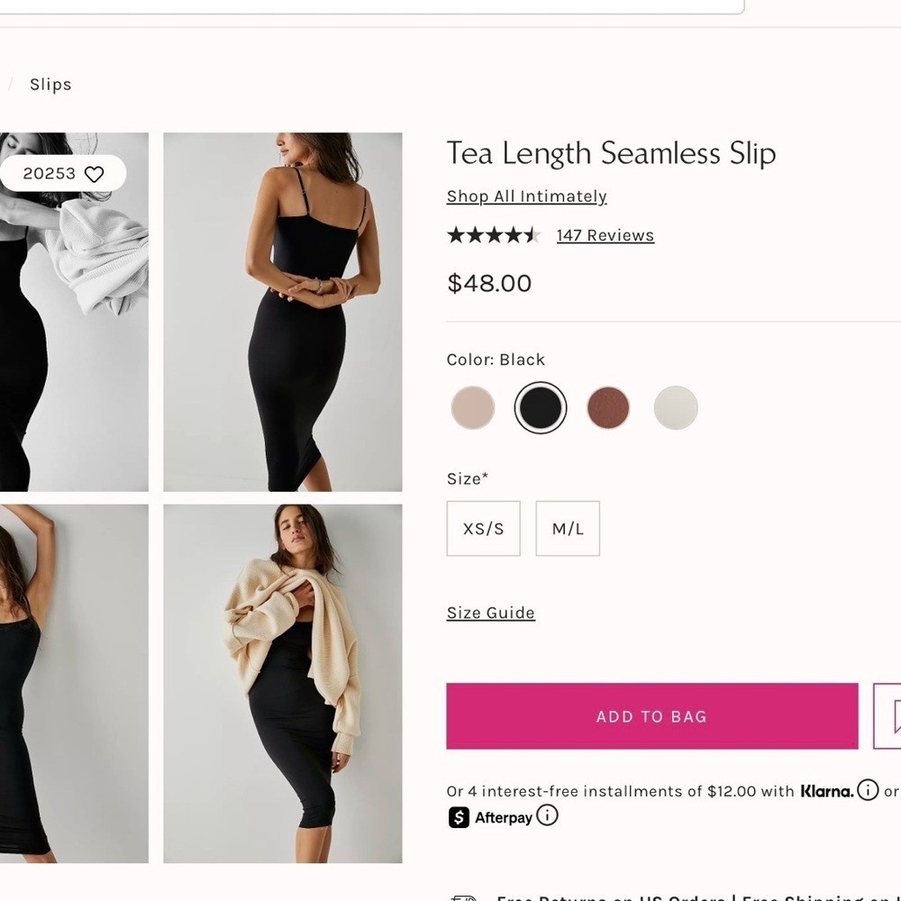 Intimately Free People Tea Length Seamless Slip Dress Mauve Pink XS/S Midi