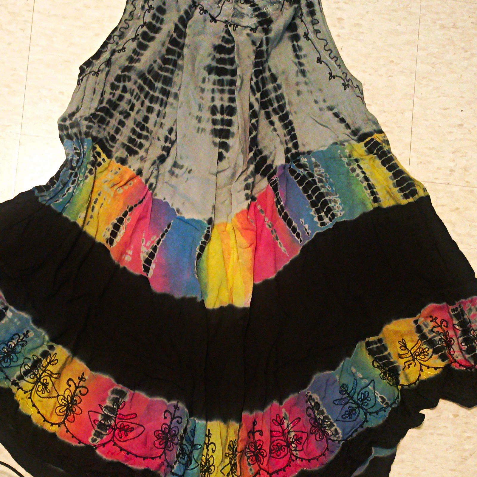 Indian Tropical Fashions Tie-Dye Maxi Dress Free Size Rayon Sleeveless Black