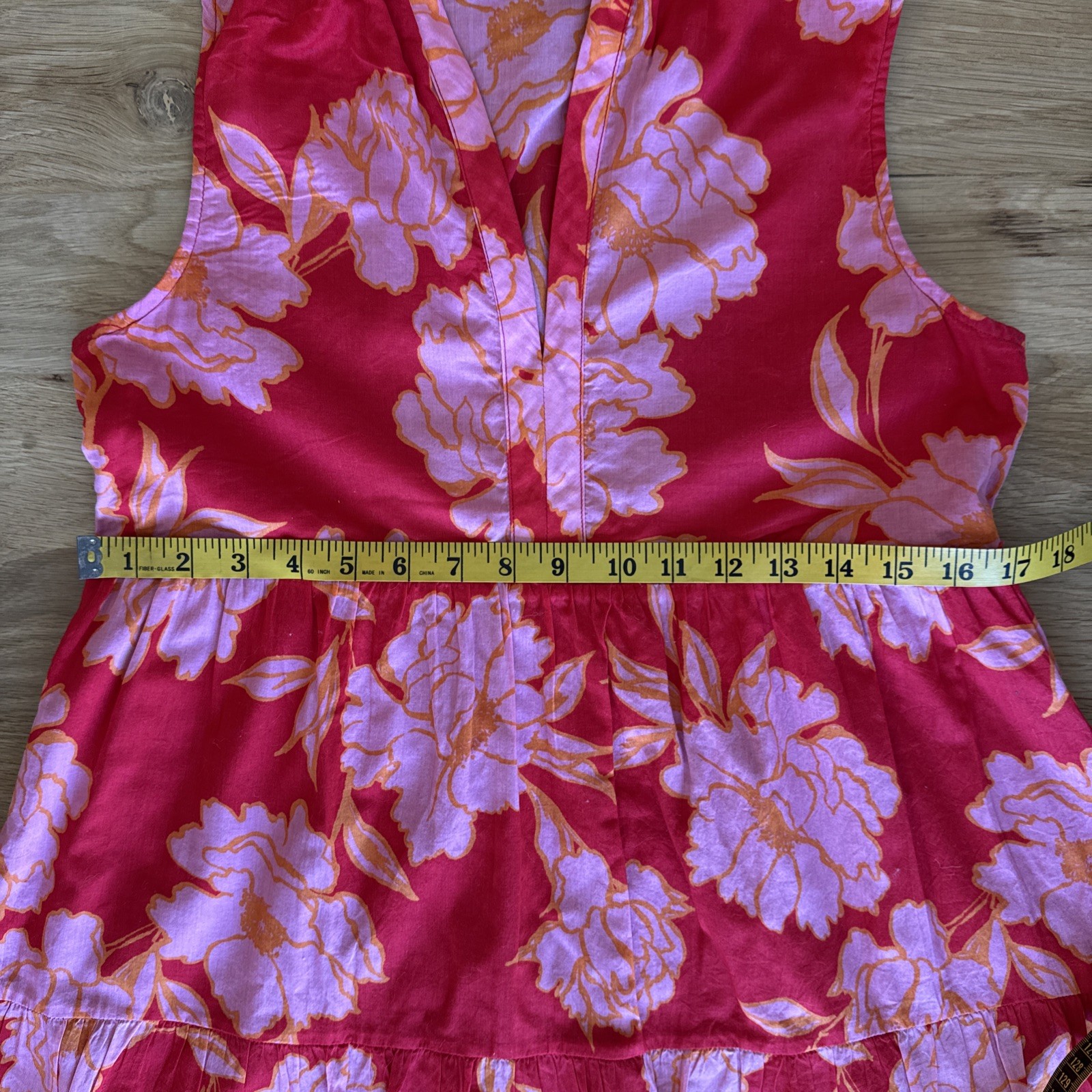 Olivaceous Red Orange And Pink Blossom Pattern Sleeveless Tiered Tunic Dress S