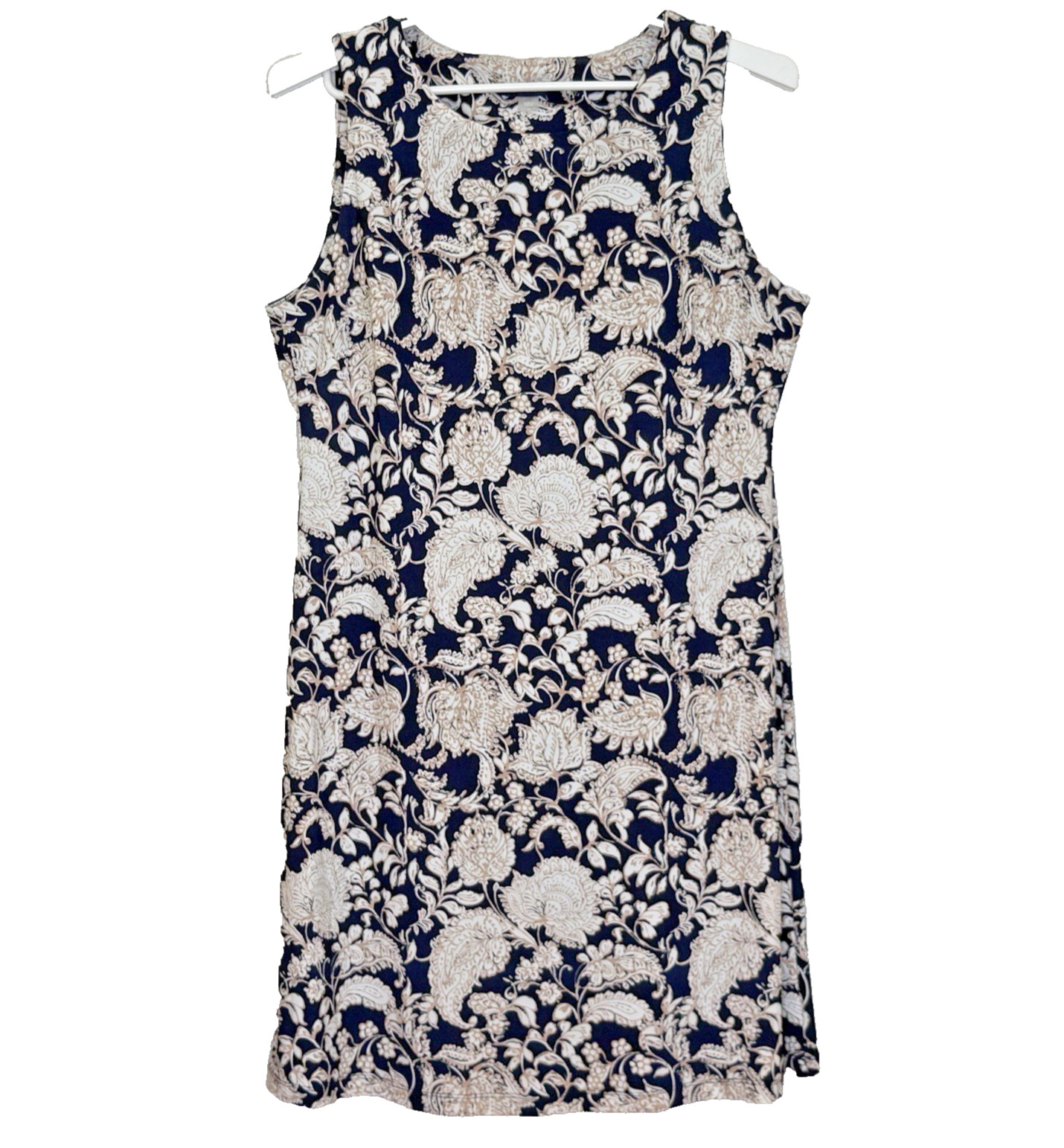 Tommy Hilfiger Shift Dress Womens Size 12 Blue Tan Floral Sleeveless Round Neck