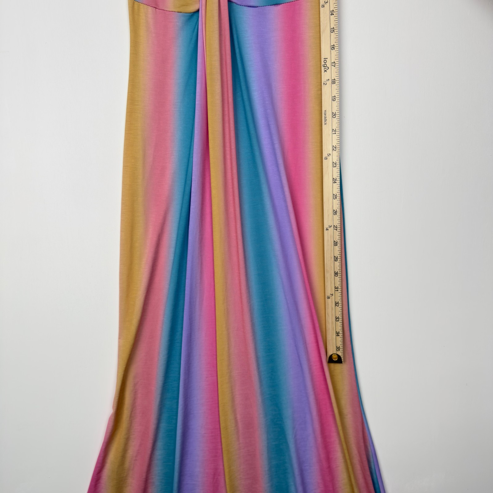 Maia Rainbow Ombre Maxi Dress S Sleeveless Deep V-Neck USA Made Polyester Blend