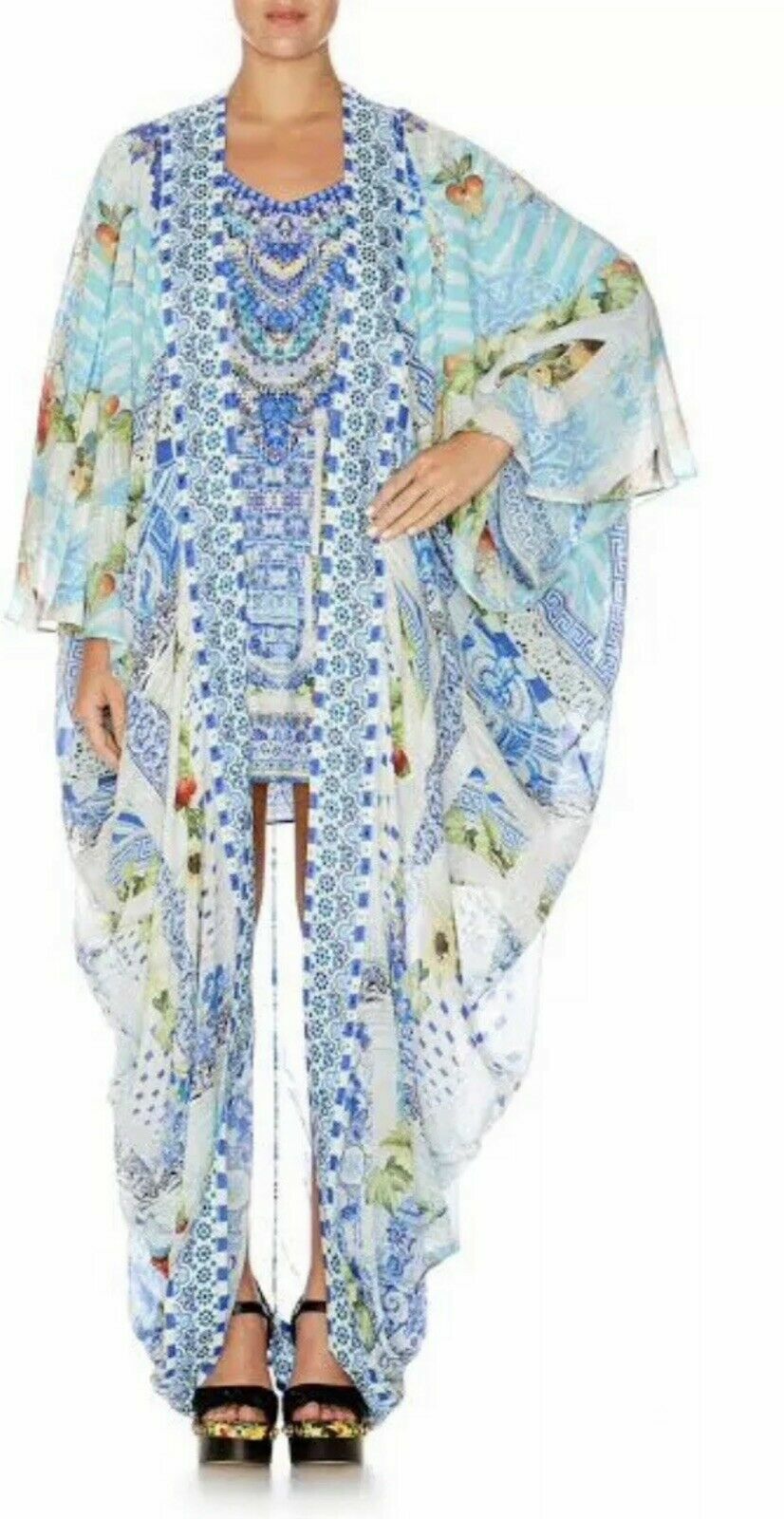 new $899 CAMILLA A NIGHT TO REMEMBER LONG CAPE JACKET KAFTAN SILK CRYSTALS
