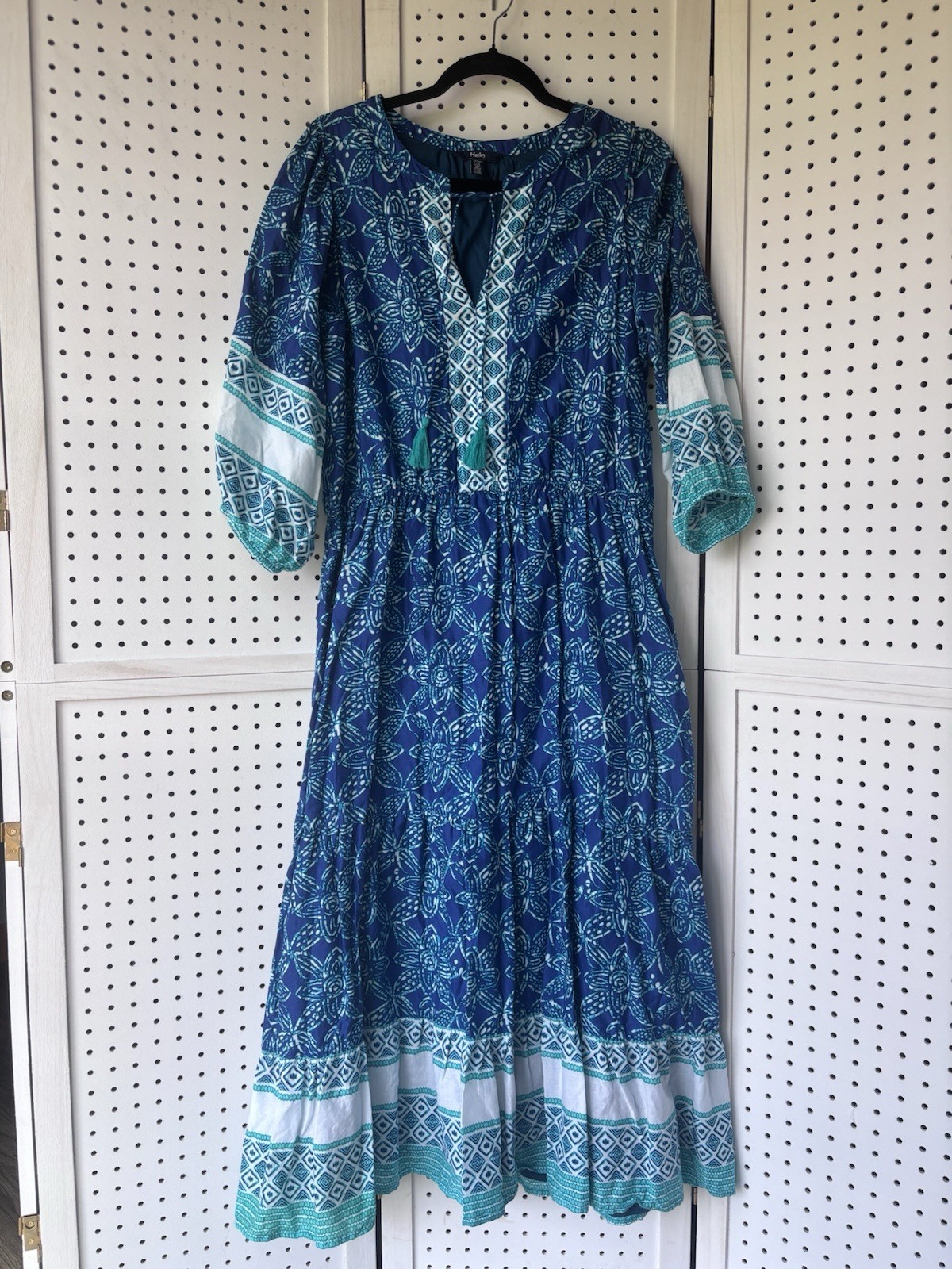 Hatley Celine Maxi Dress Size Lg Blue Boho Floral Lagenlook Cottagecore