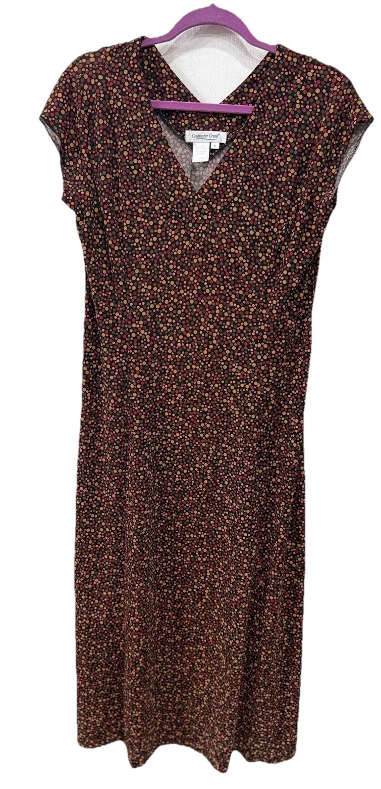 Coldwater Creek Women’s Small Maxi Dress Autumn Polka Dot V-Neck Cap Sleeve Fall