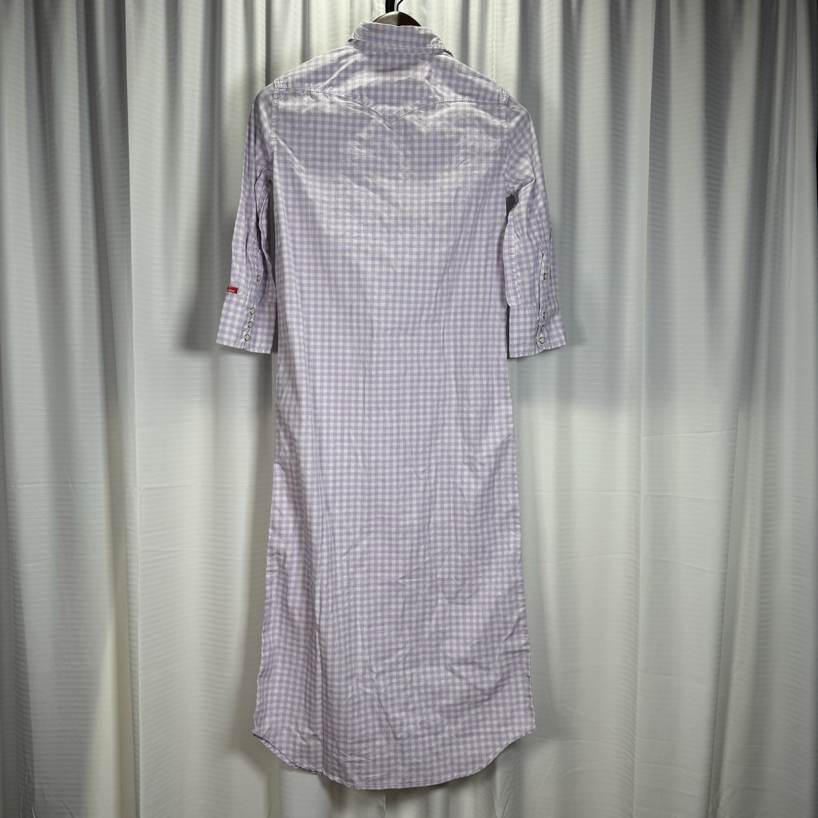 NWT Denimist Cowboy Maxi Dress Gingham Lilac Womens Size XS Western Pearl Snap