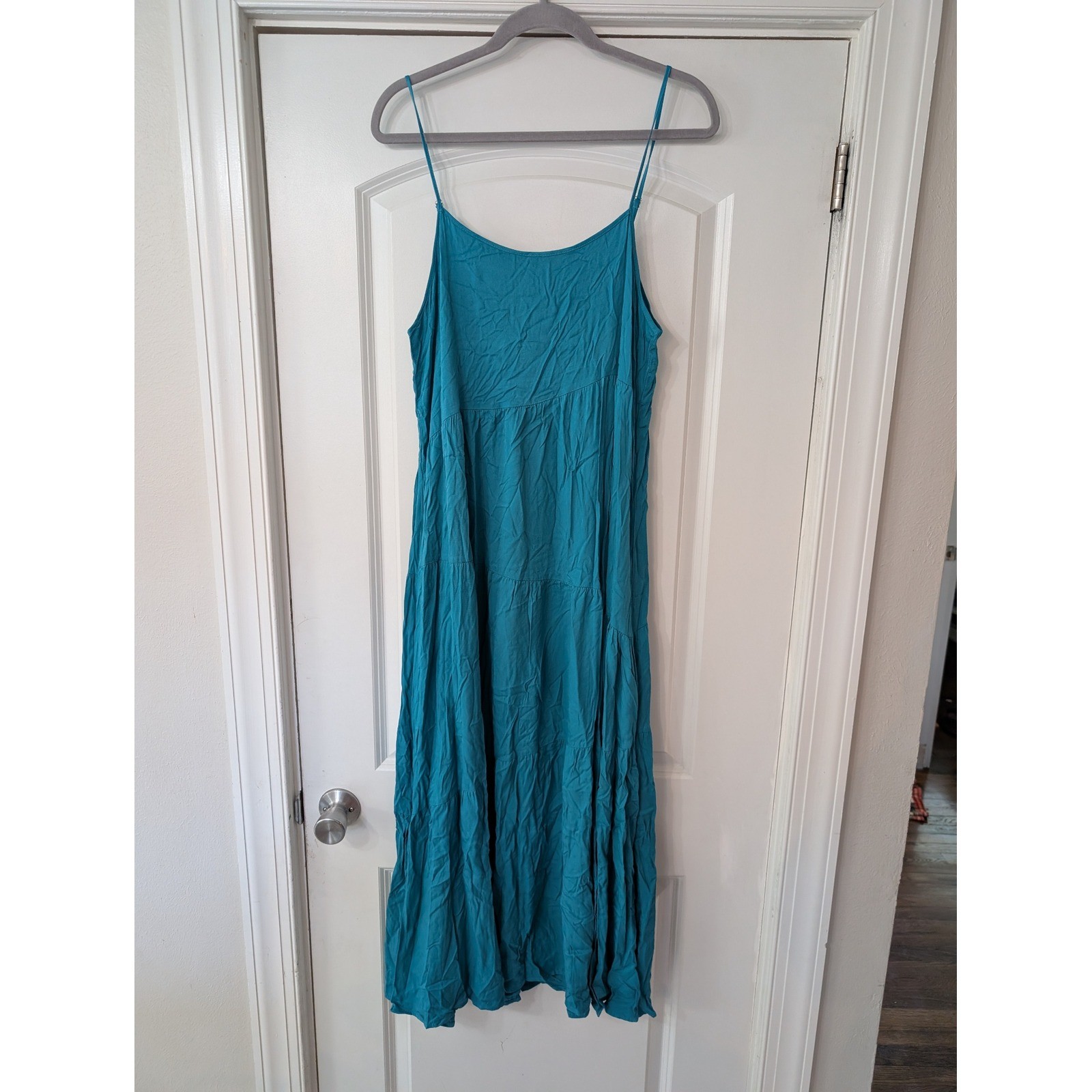 Anrabess Womens Tiered Rayon Maxi Dress Spaghetti Strap medium New flowy