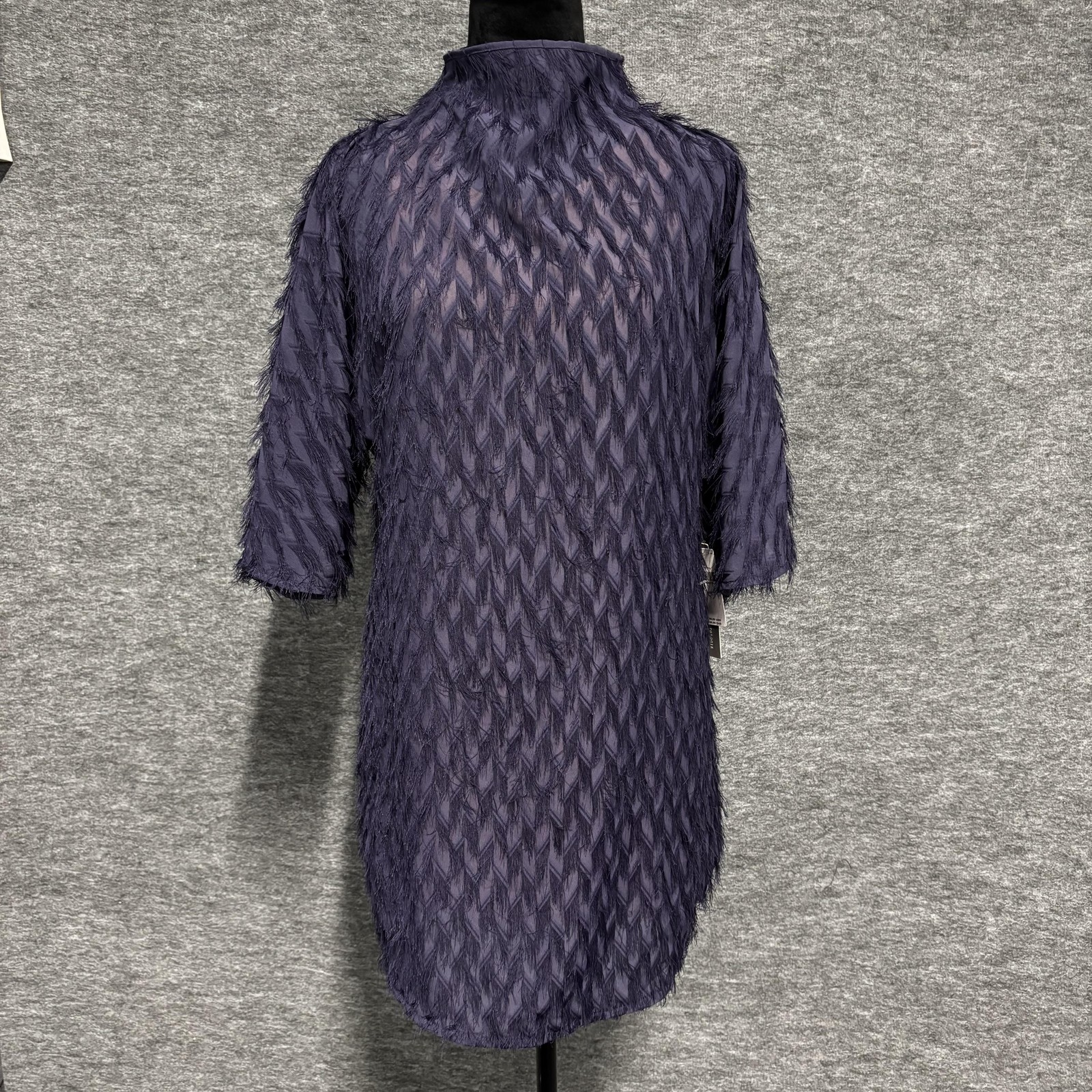 Anthropologie Dress Womens S Navy Mesh Chevron Fringe Mock Neck Short Shift NWT