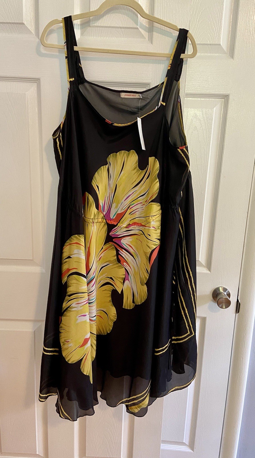 NWI 3X Johnny Was Scarf Print Silk Dress in Black/Yellow/Pink RARE (early 2010s)