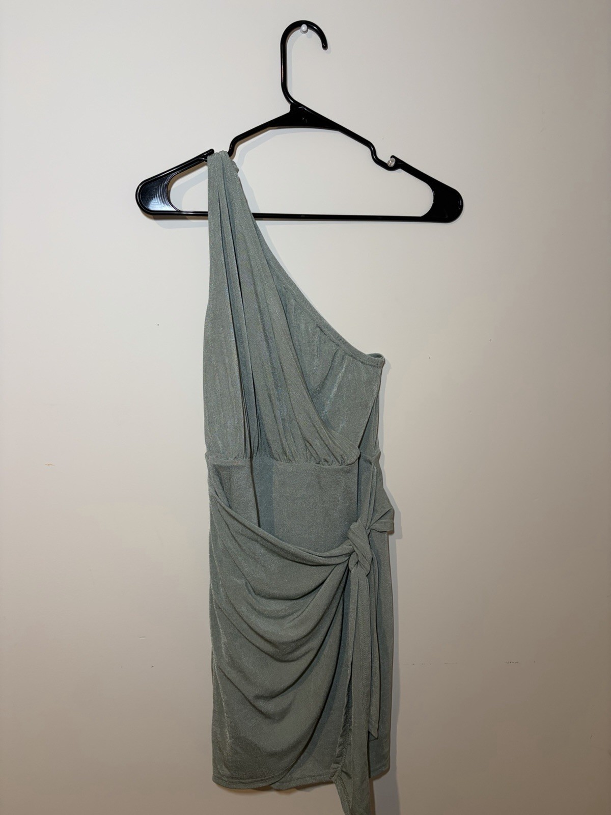 Women’s Mint Mini Dress S One Shoulder Sleeveless Ruched Stretch Solid Short