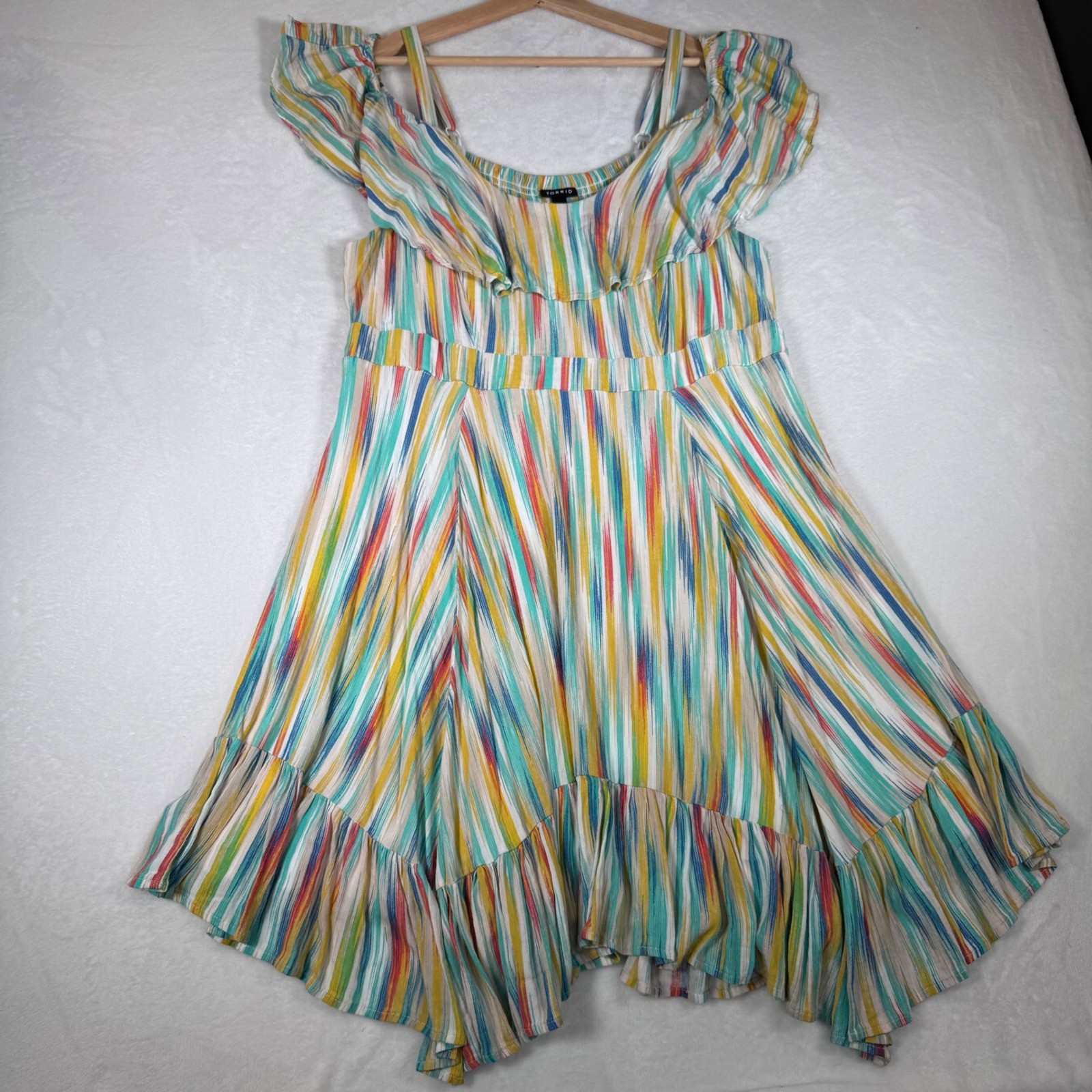 Torrid Multi-Color Striped Cold Shoulder Ruffle Smocked Dress Size 2 2X 12869307