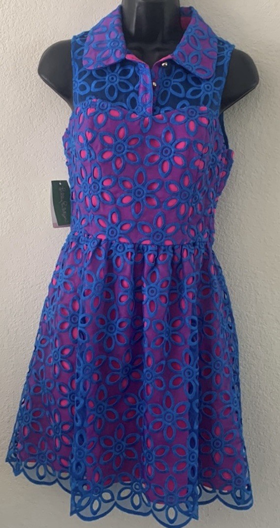 Lilly Pulitzer Dress Size 0 🆕 Pemberton Spring Wedding Guest Blue Daisy Eyelet