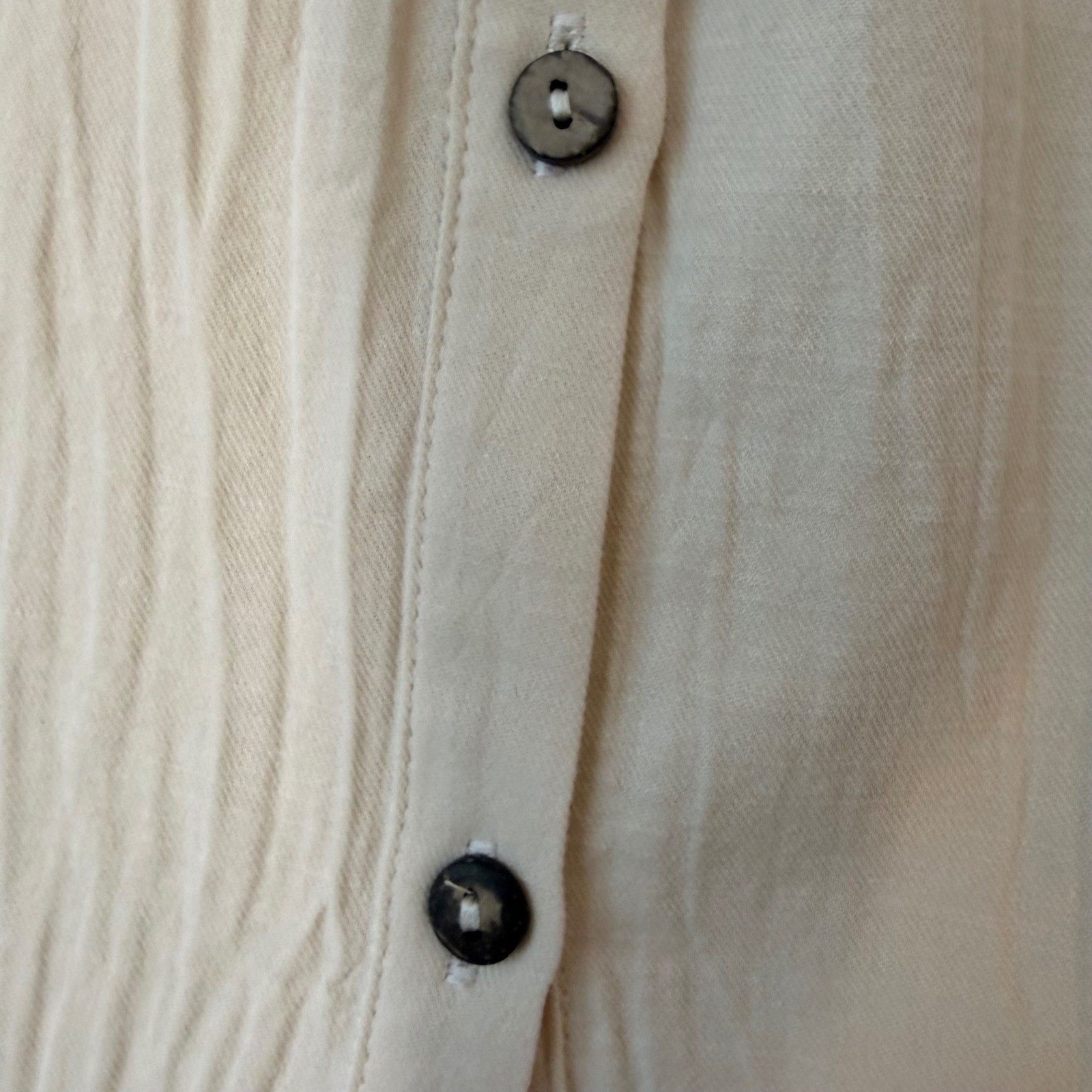 Neutral Summer Button Down Cotton Shirt Dress NEW (LG) Cutouts Sleeveless Cream