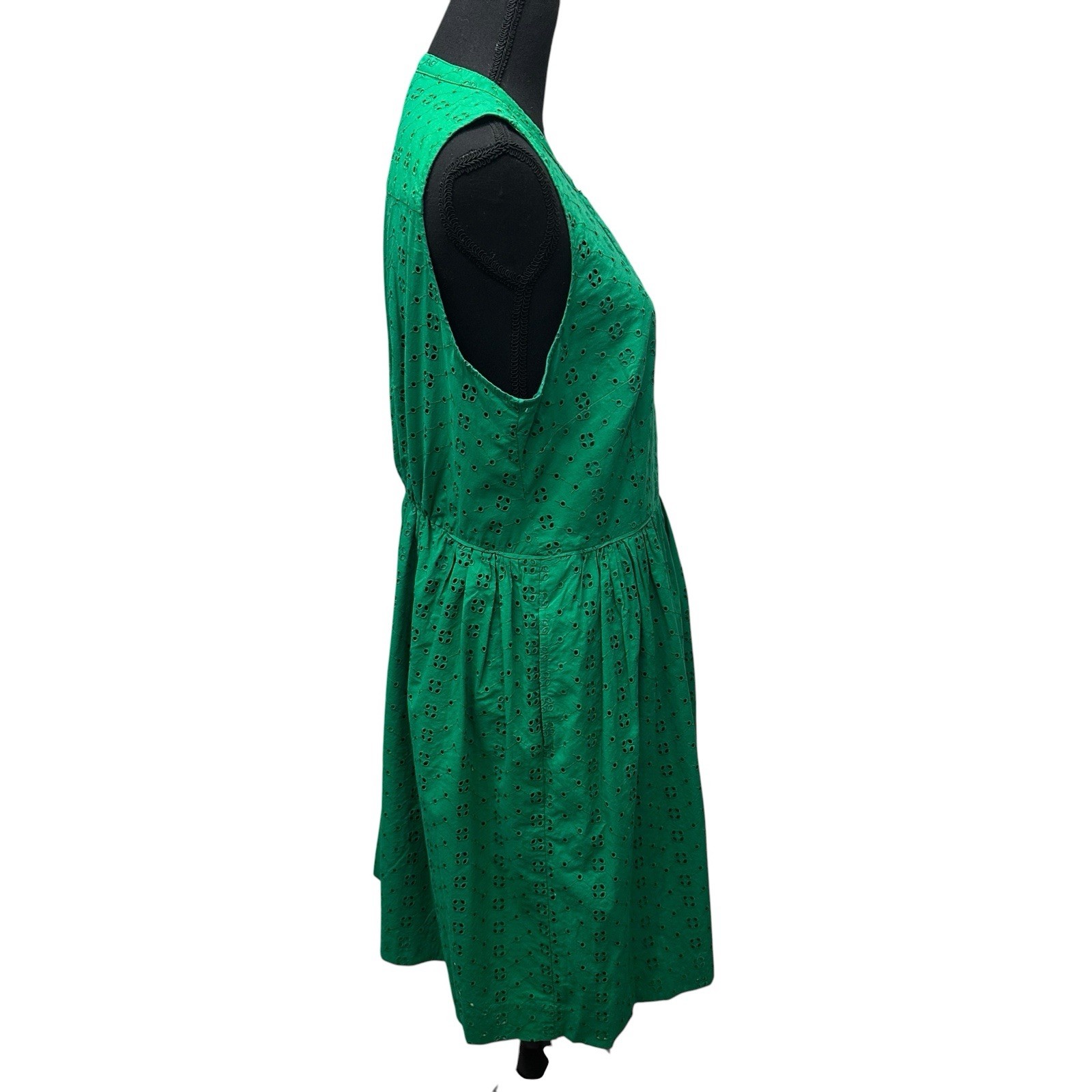 J. Crew Kelly Green Eyelet Sleeveless Cotton Midi Shirt Dress Womens L