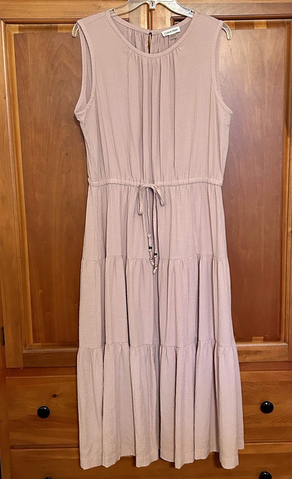 Calvin Klein Tiered Maxi Dress Gauzy Womens 16 Dusty Pink