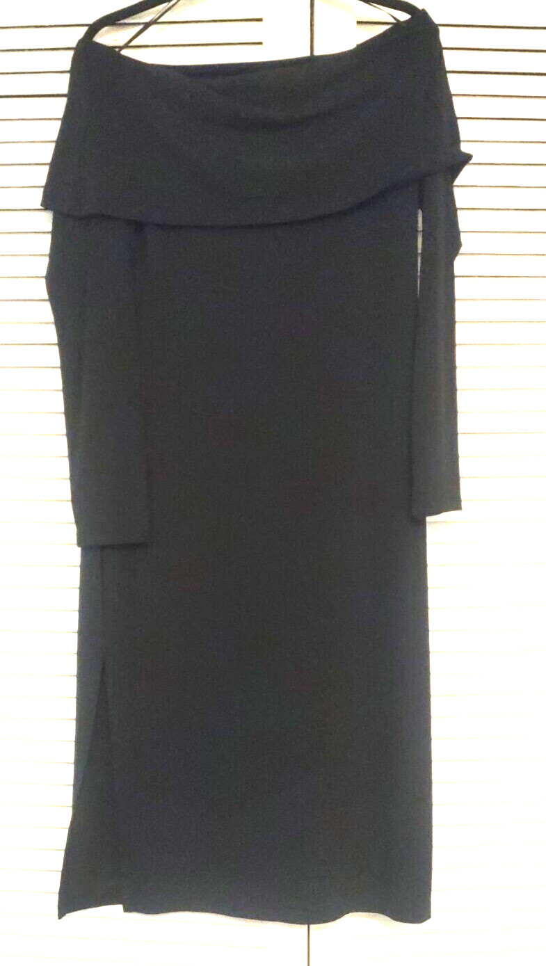 New H&M Long Sleeve Off Shoulder Fold over Midi Knit DRESS sz.L Side slits
