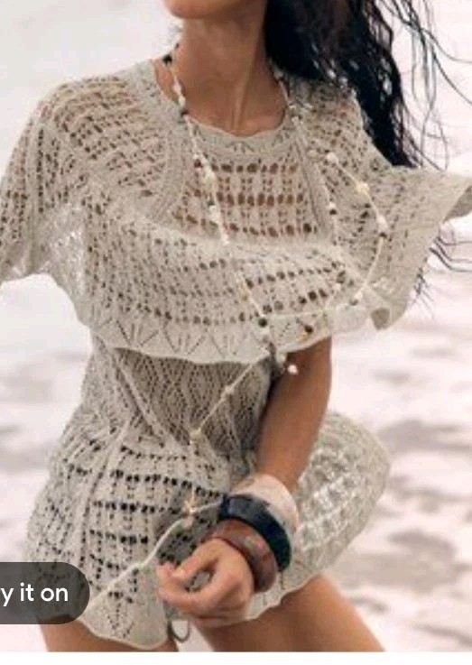 ZARA NWT Crochet Tie Layered SCALOPPED JEWEL FRINGED Dress S Boho Cottagecore