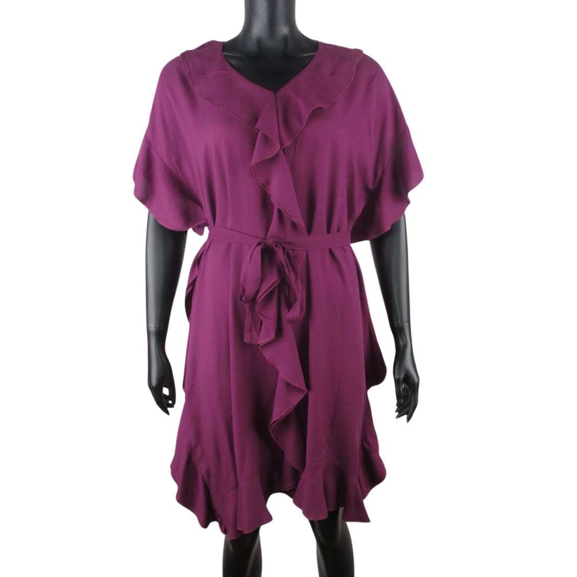 Hofmann Copenhagen Dress M Purple Ruffle Short Sleeve Belted Midi Viscose Lyocel