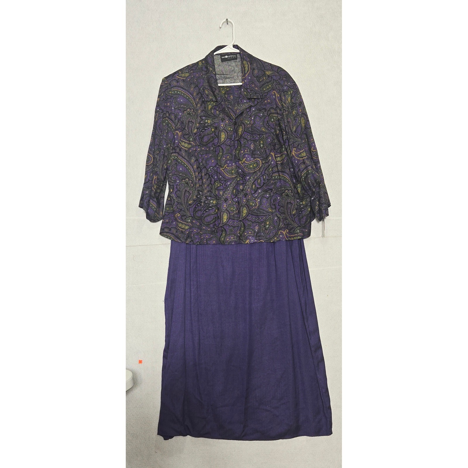 Sag Harbor Dress Woman 2 Piece Set Purple Paisley Jacket Maxi Dress 24W NEW