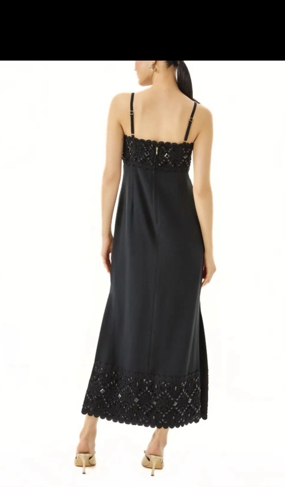 Lilly Pulitzer BLACK PARTY DRESS Vena Maxi Noir Beaded Lace Slit NWT Size 4