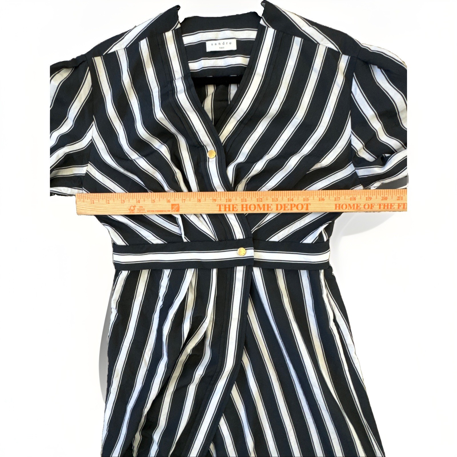 Sandro Carl Striped Midi Wrap Dress In Black White Size 38EU