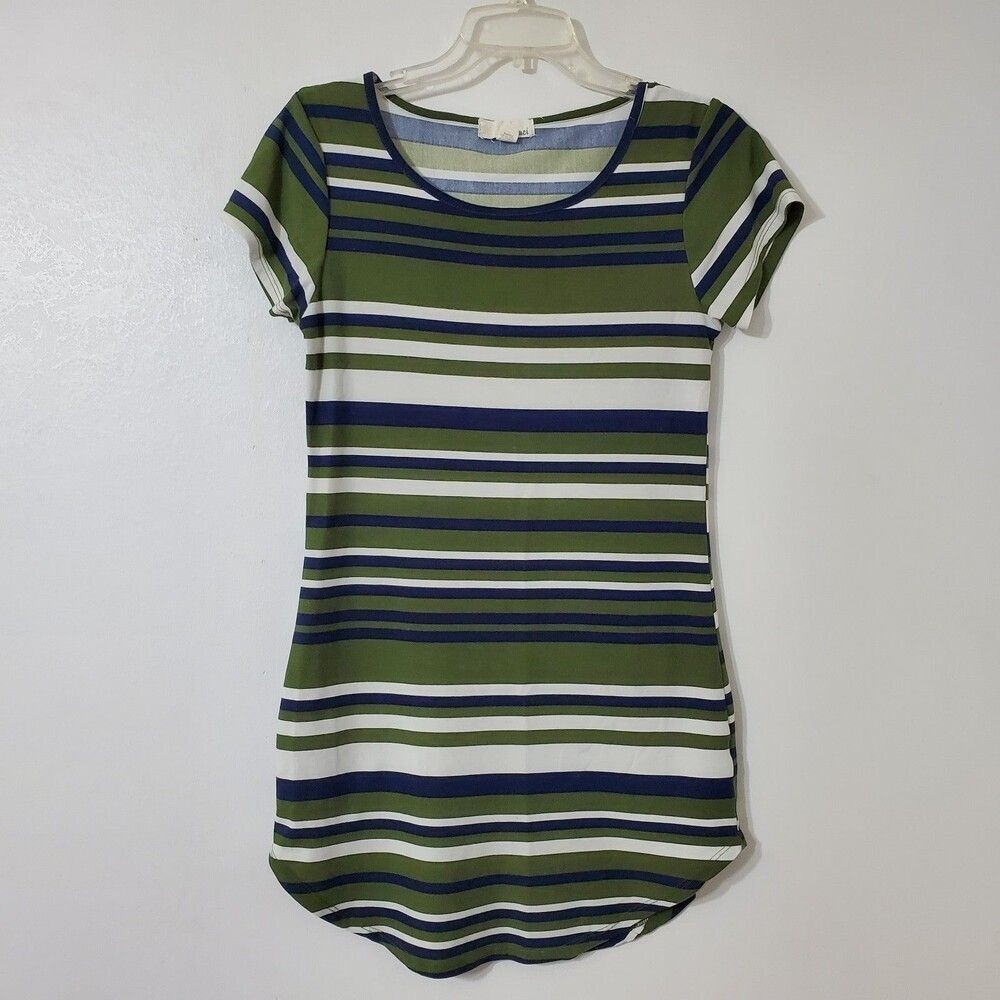 Sauci Sz M Bodycon Dress Green Blue Stripes