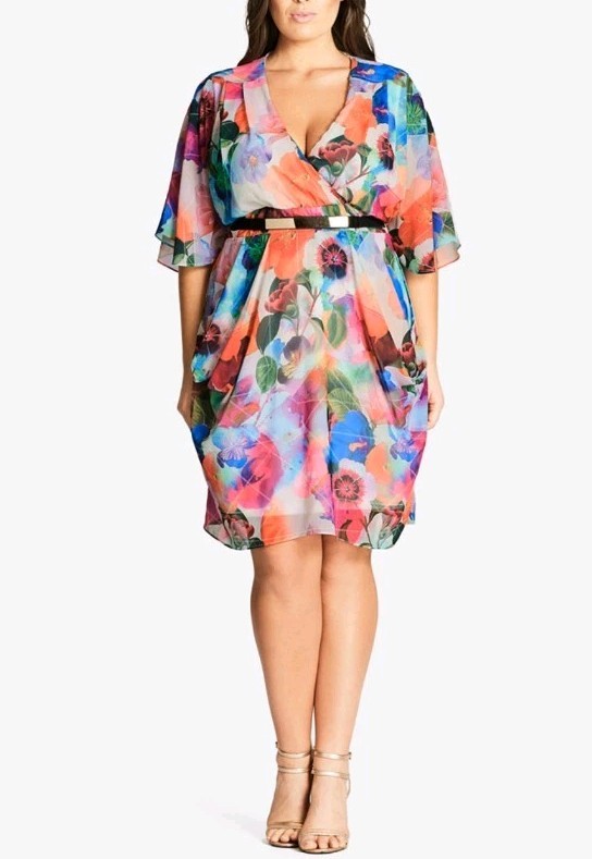 City Chic Trendy Plus Size Printed Faux-Wrap Dress XXL. 24