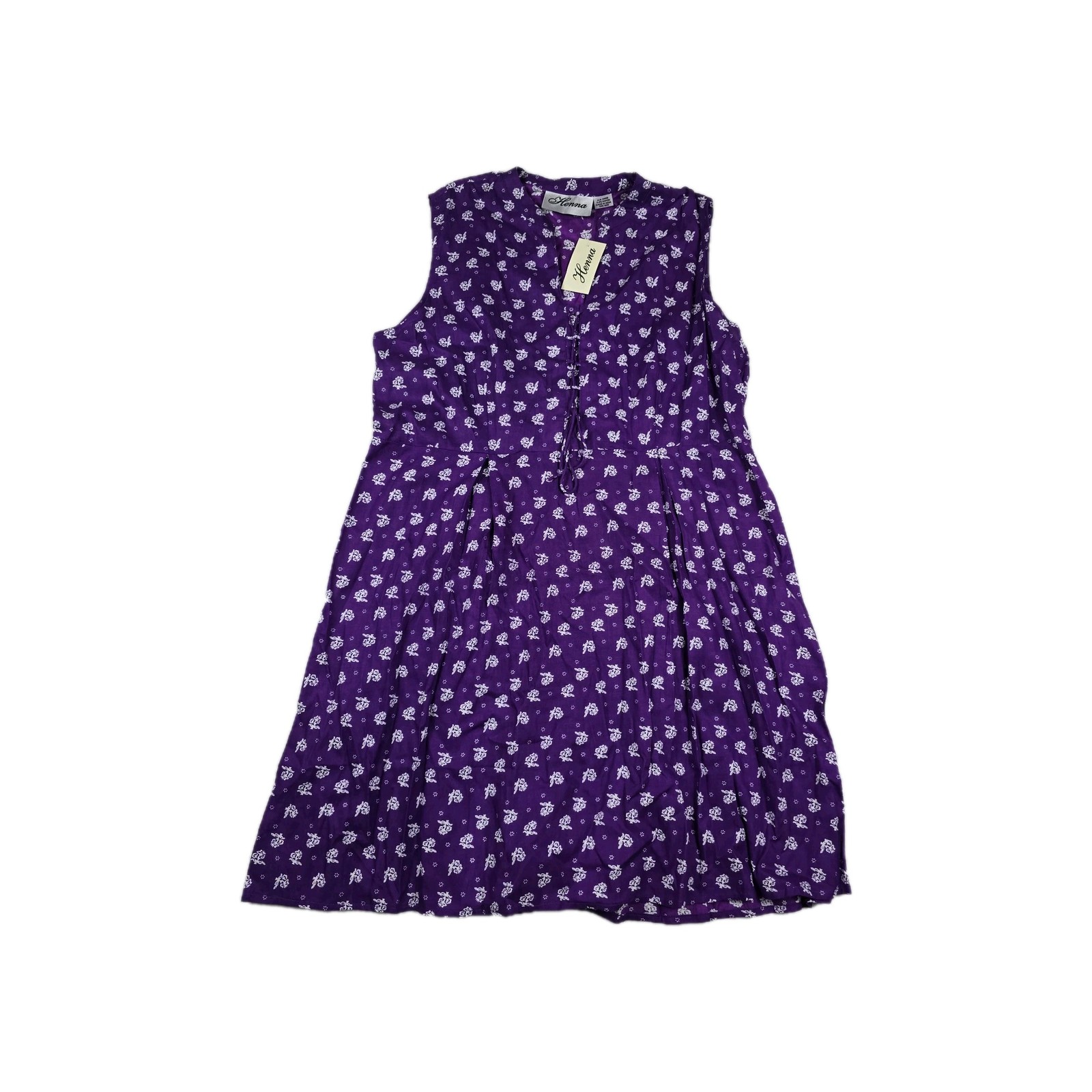 Henna Women’s One Size Purple Sleeveless Floral Dress Boho Hippie New