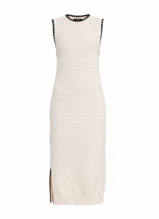 Varley Dwight Tank Knit Dress Cream Black XS Cotton Swim Coverup Midi Scallop