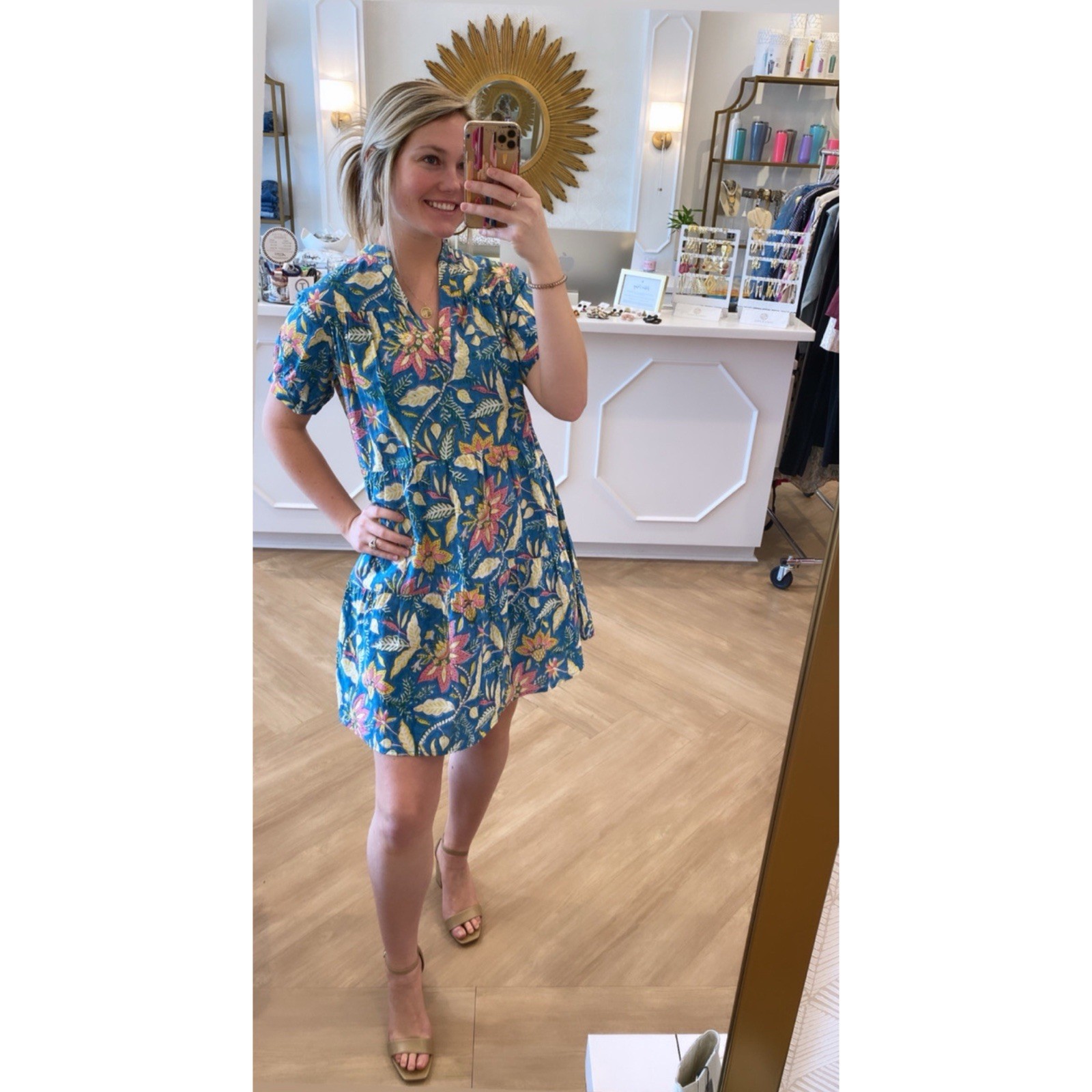 Fitzroy & Willa Floral Short Sleeve Cotton Shirt Dress Large