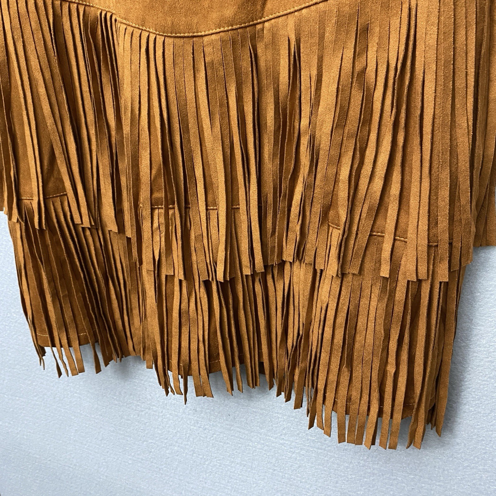 Trixxi brown L squareneck fringe tassel hem western-style faux suede dress