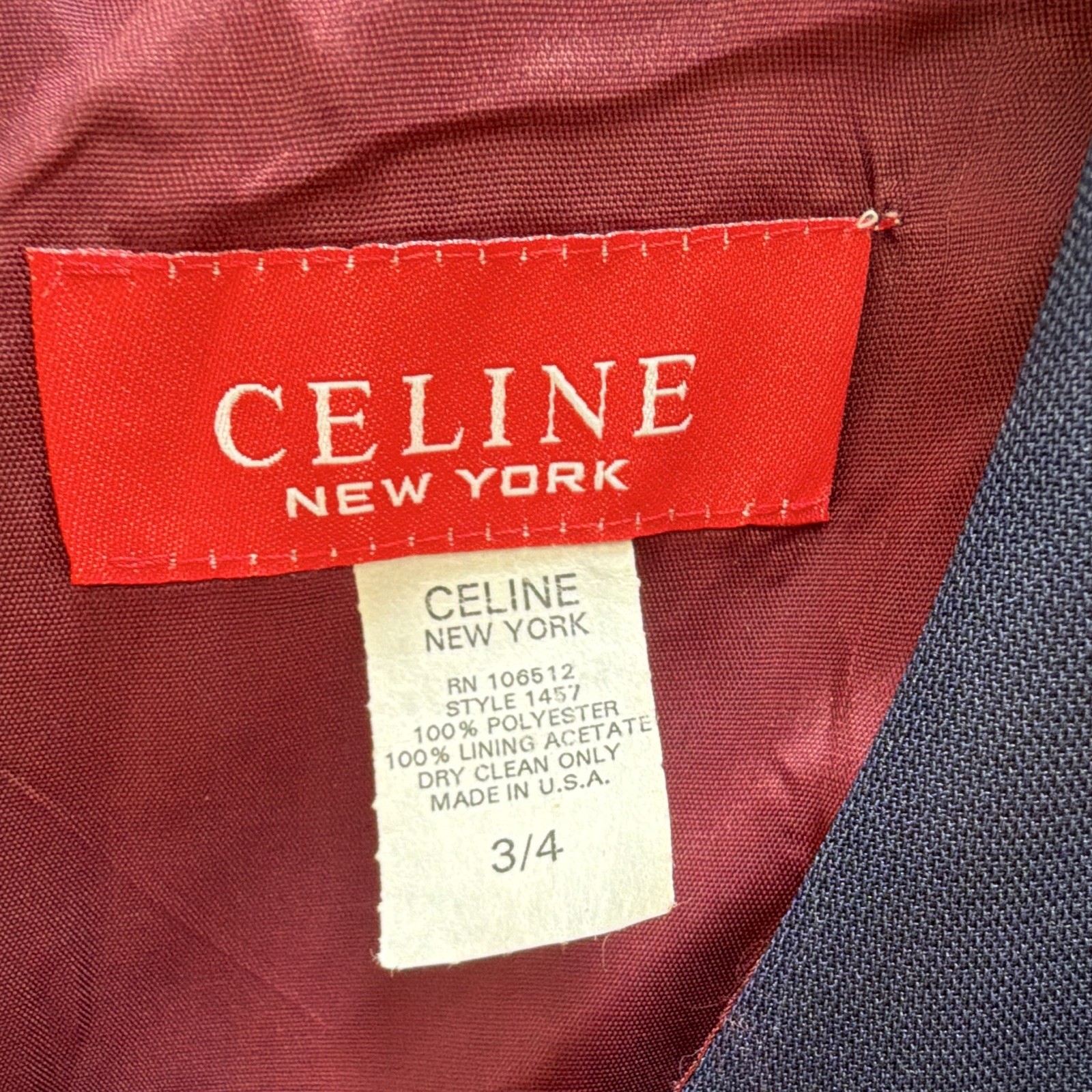 Vintage CELINE New York Navy Blue Column Maxi Dress Style 1457 Size 3/4 70s 80s