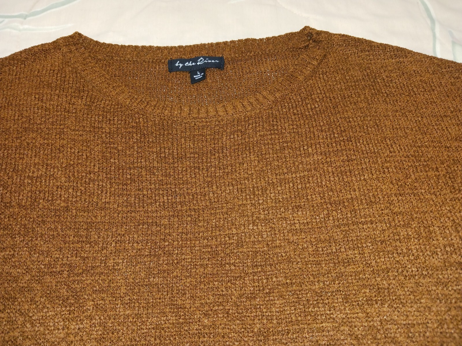 By The River*Brown Sweater Knit Midi LengthDress*Size L*Side Split*Round Nk*Belt