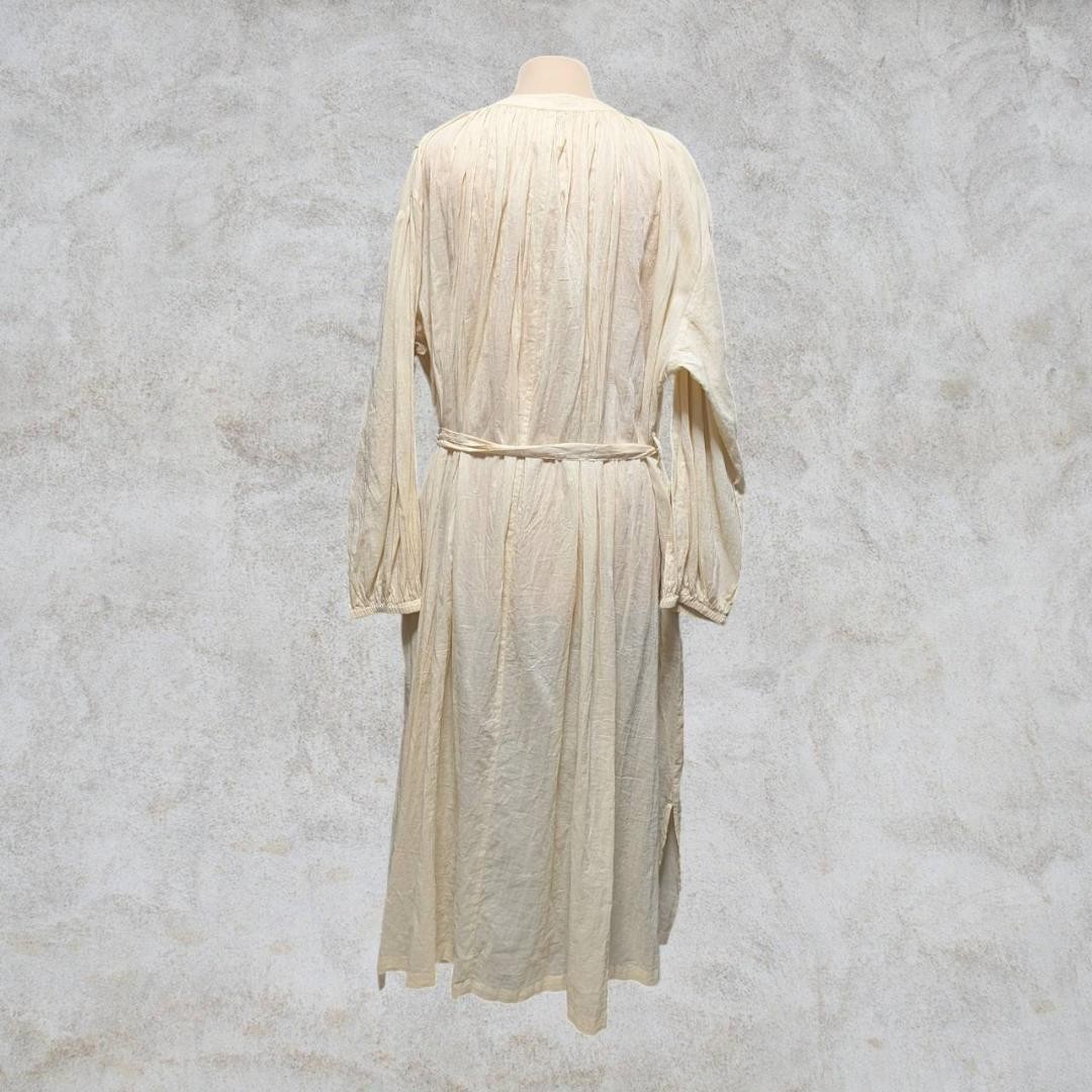 relume Journal Standard Long Dress Beige Belted No Collar Gather Cotton Size 38
