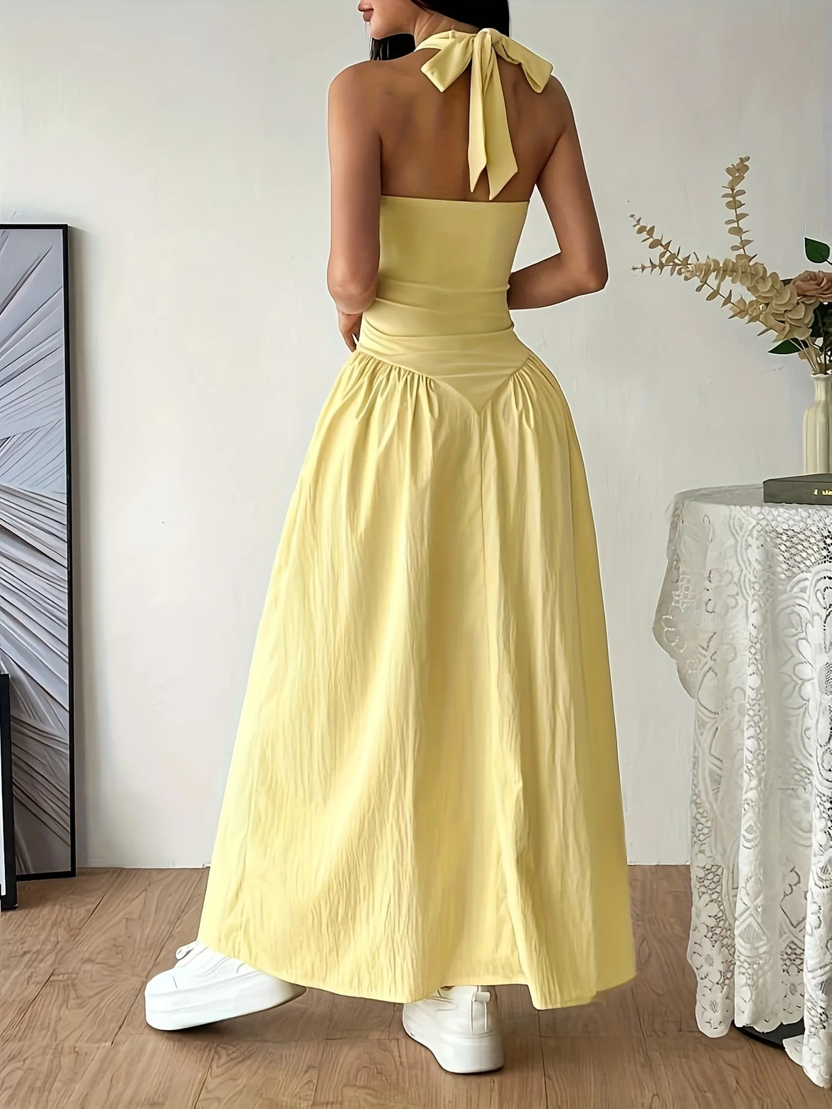 Womens Halter Maxi Dress Sleeveless V Neck Backless Boho Summer Sun Dress