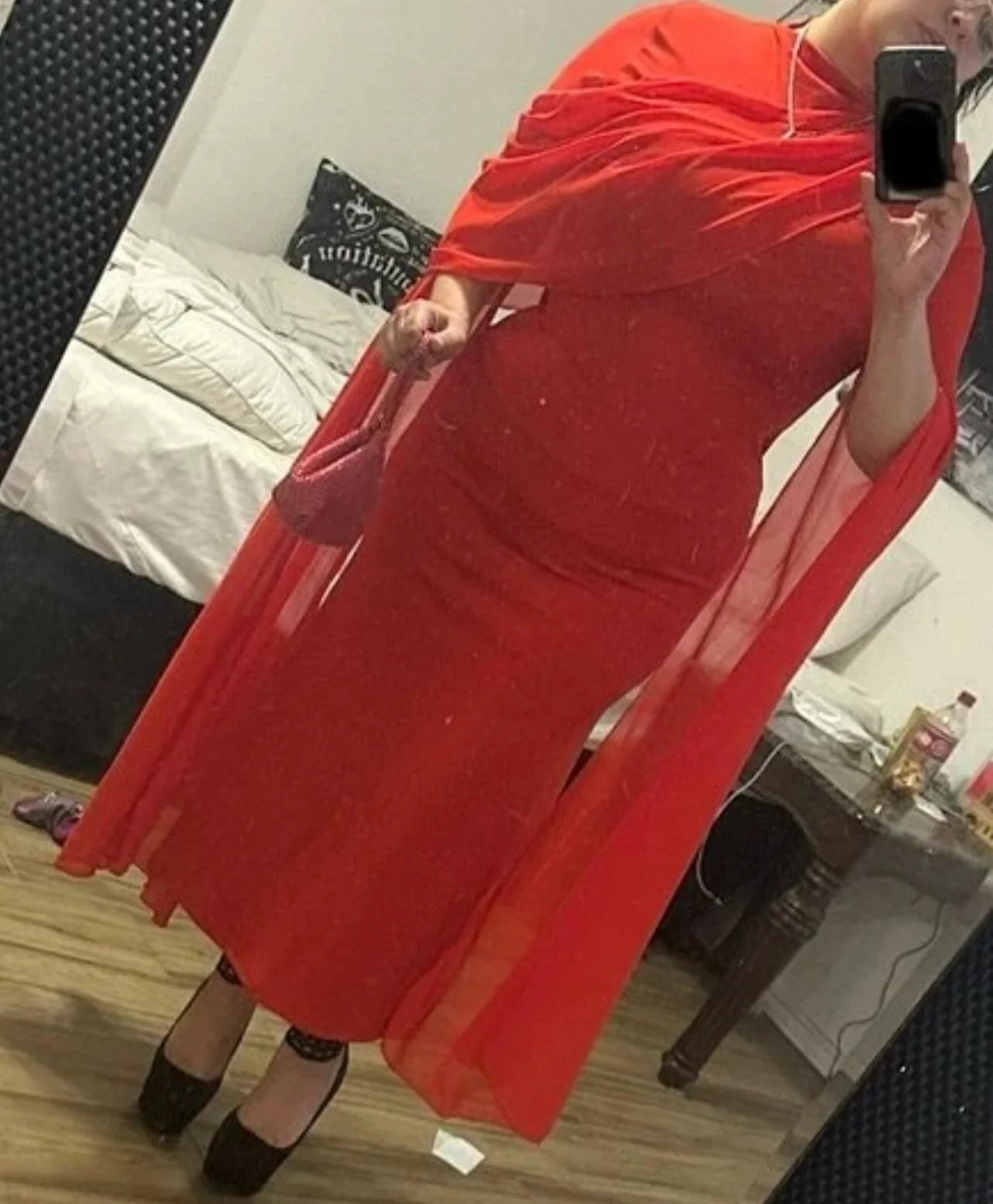 Elegant Evening Oblique Shoulder Pleated Sheer Flowy Maxi Gown