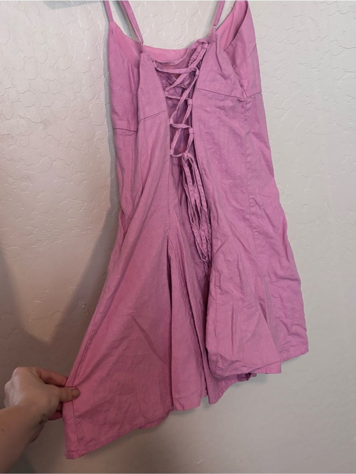American Eagle Women’s S Pink Lace Up Back Fit & Flare Mini Dress