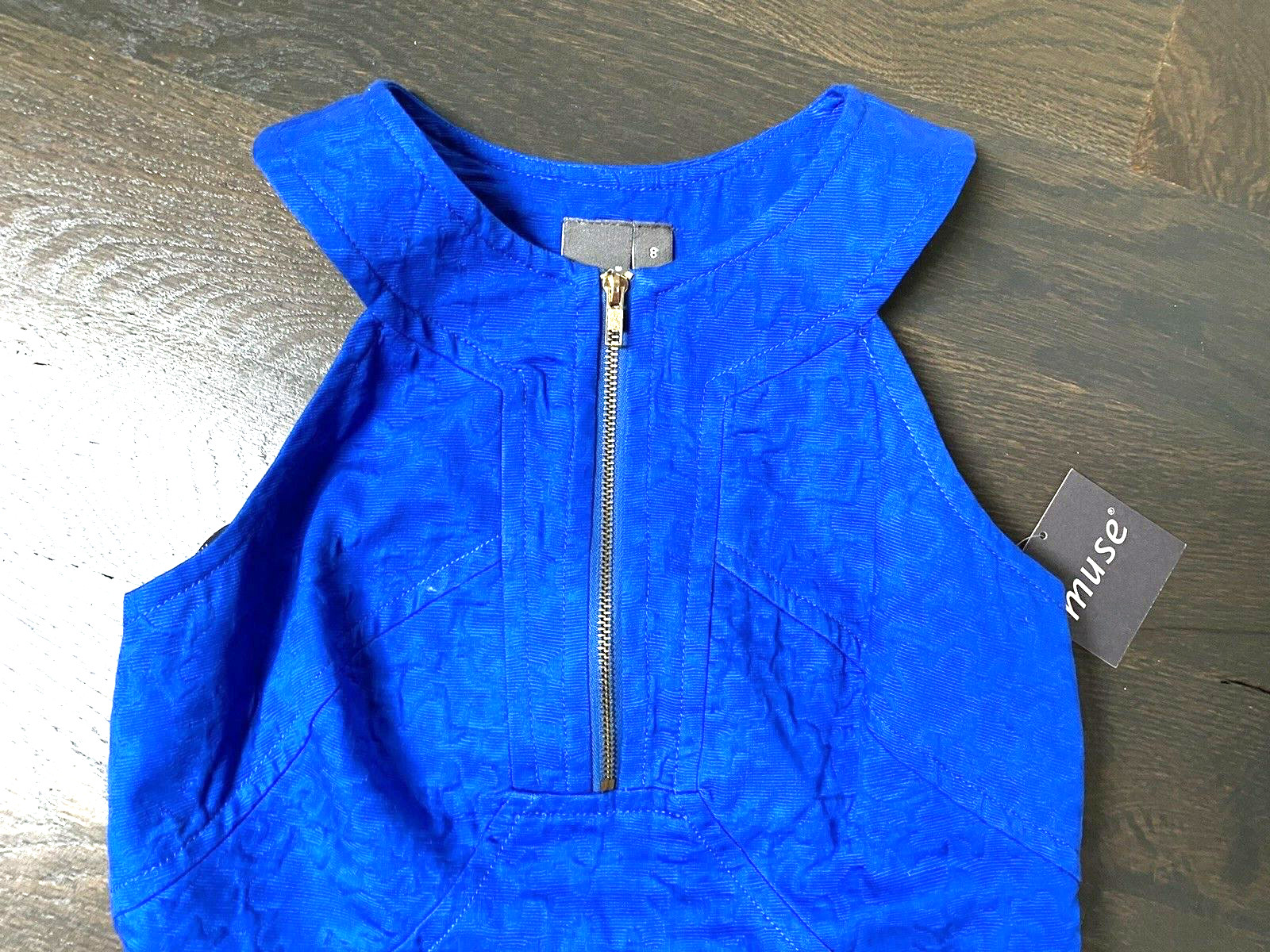 NWT~MUSE Royal Blue Textured Jacquard 100% Cotton Dress~8~Ret $159