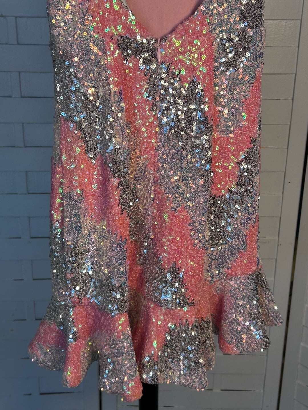 Selfie Leslie Take Note Cami Strap Sequin Mini Dress in Peach and Silver