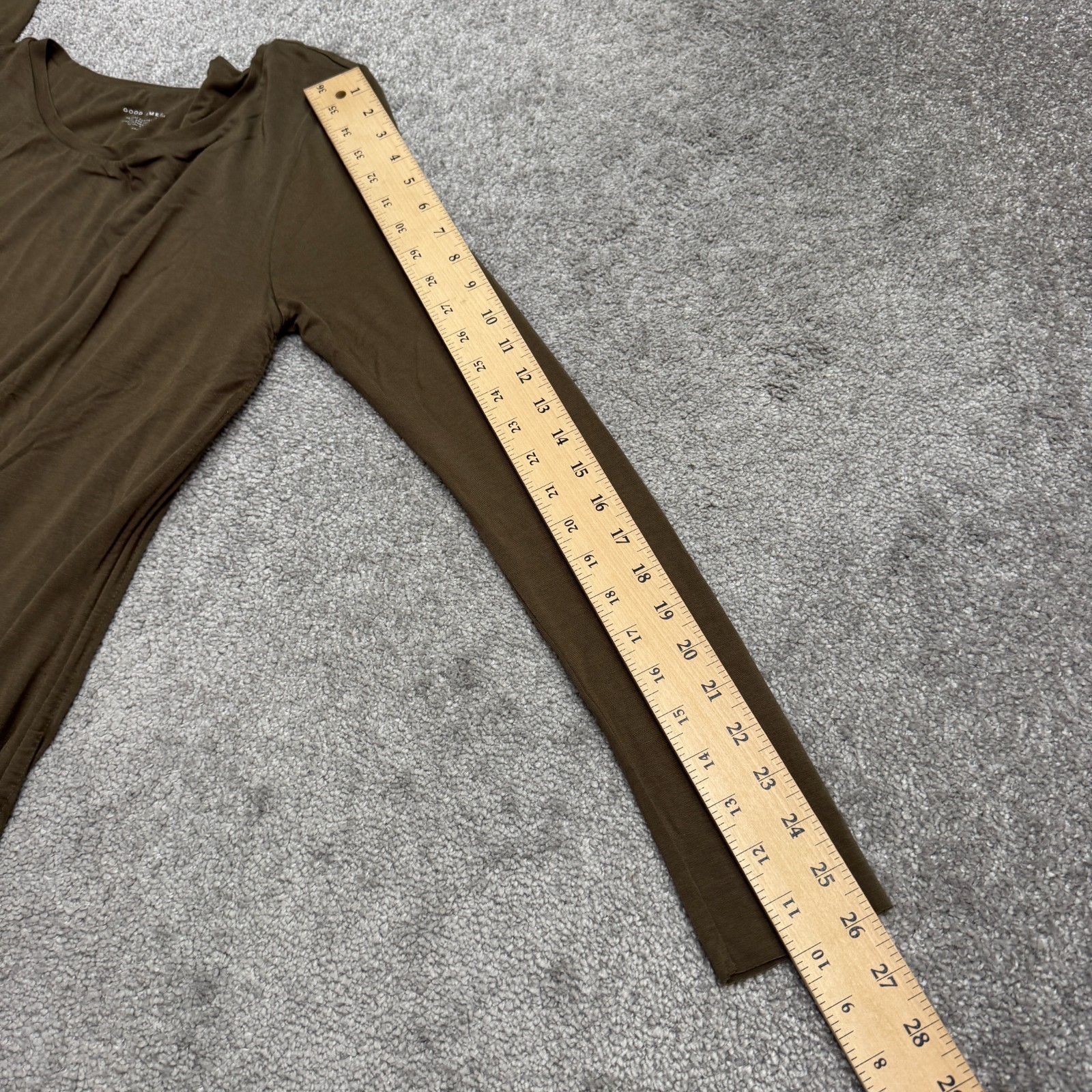 Good American Ruched Maxi Dress Womens 3 Large Green Long Sleeve Rayon Stretch